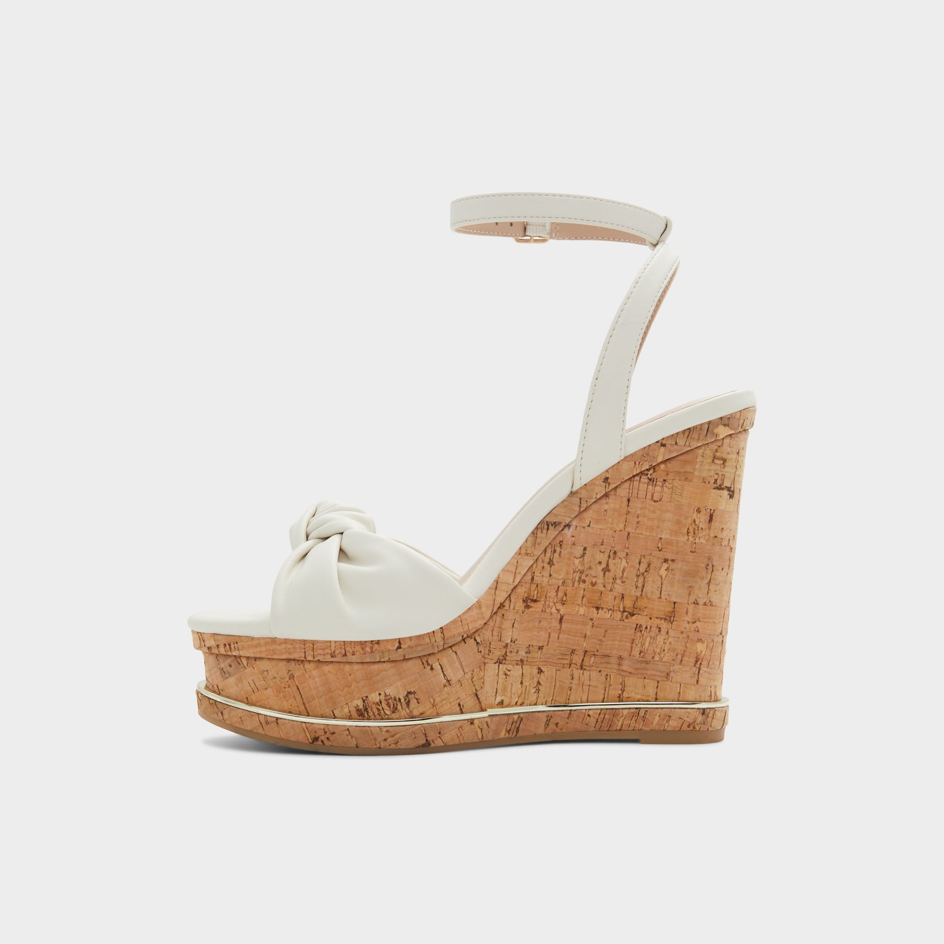 Side view of Open White Barykin Wedge sandal