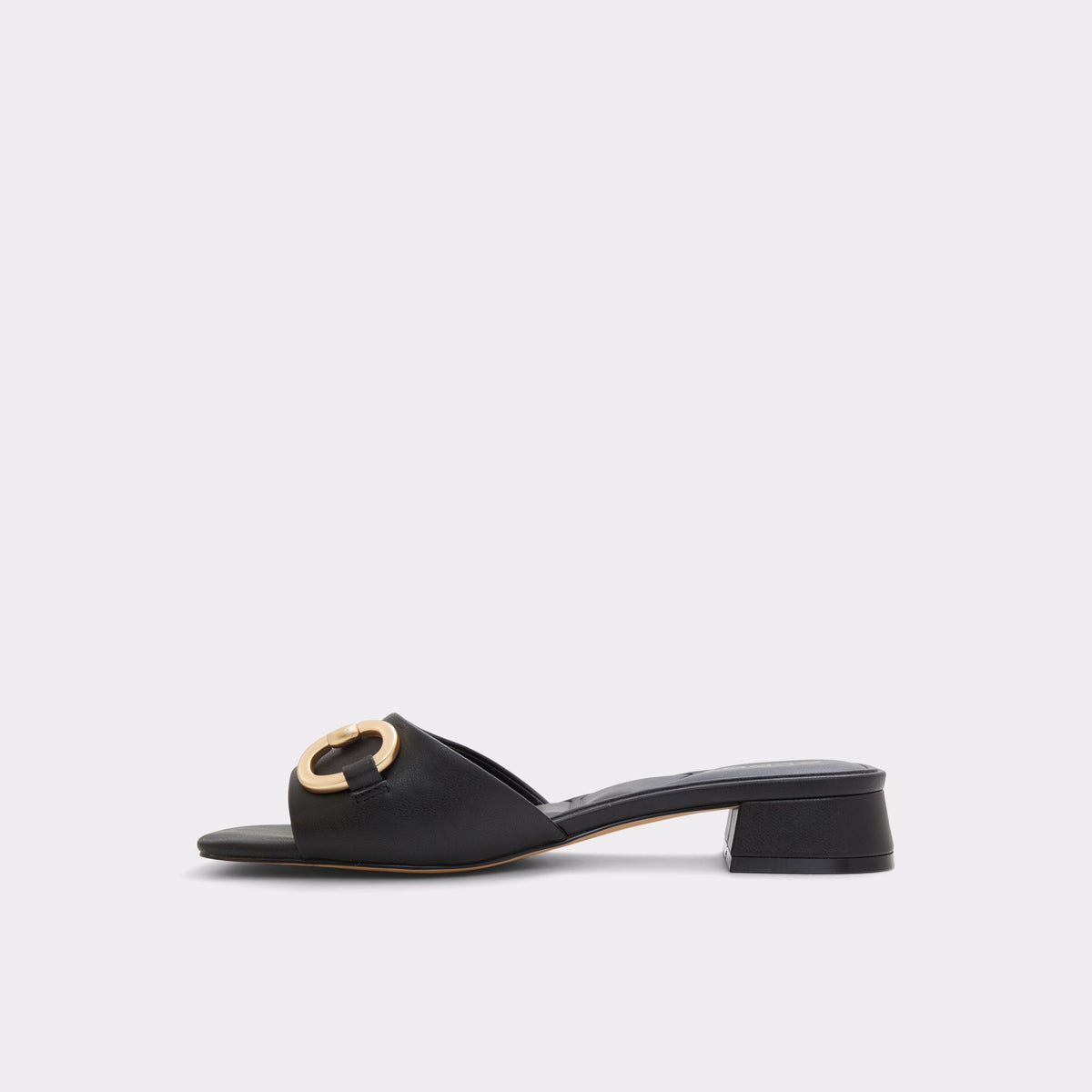 Side view of Black Faiza Heeled mule