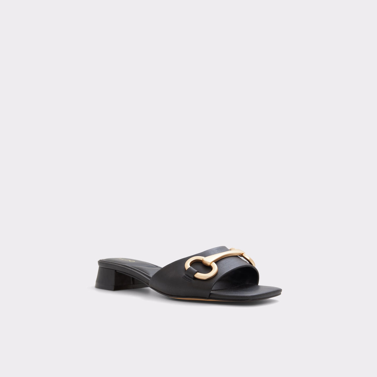 Three-quarter angle of Black Faiza Heeled mule's front side