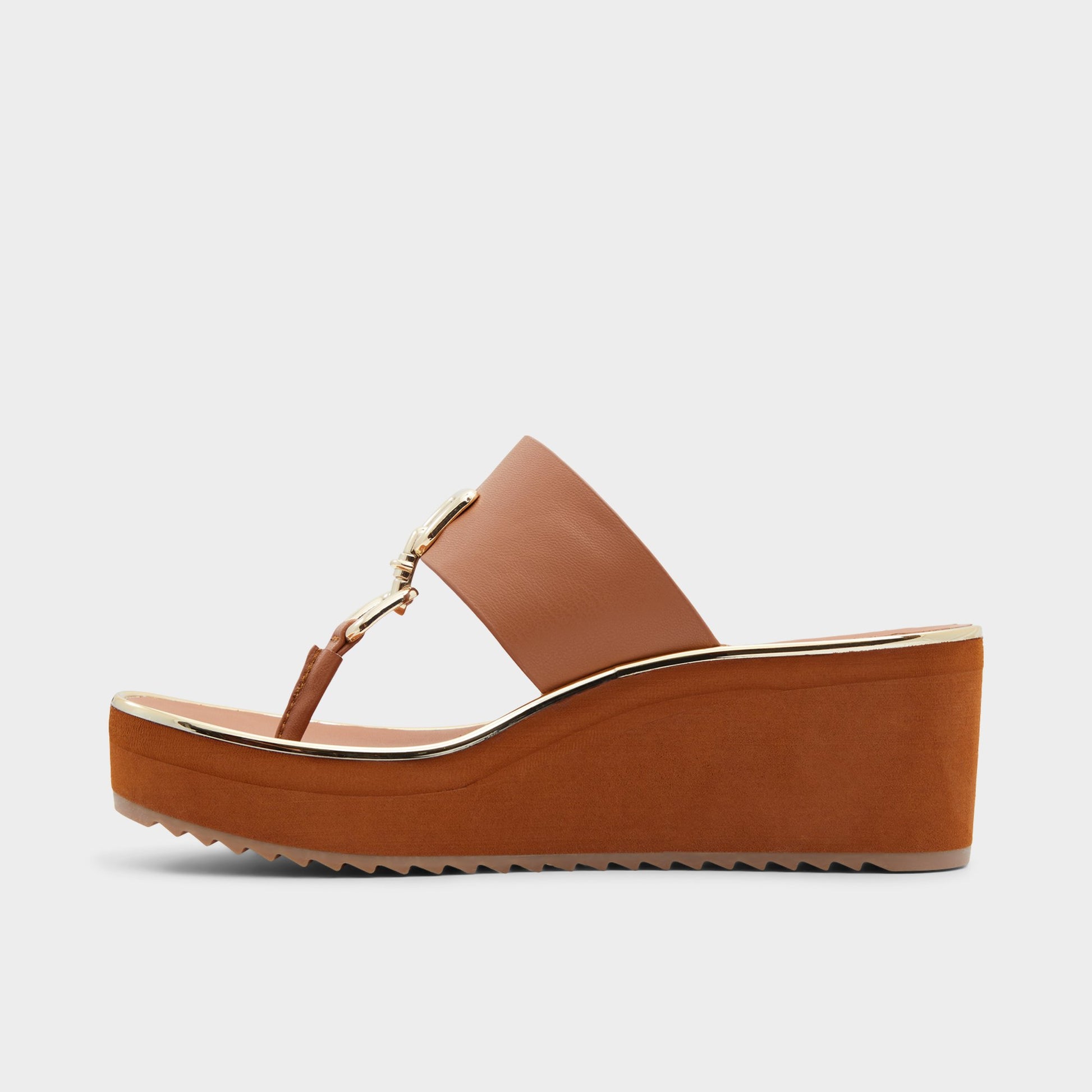 Side view of Medium Brown Maesllan Wedge sandal