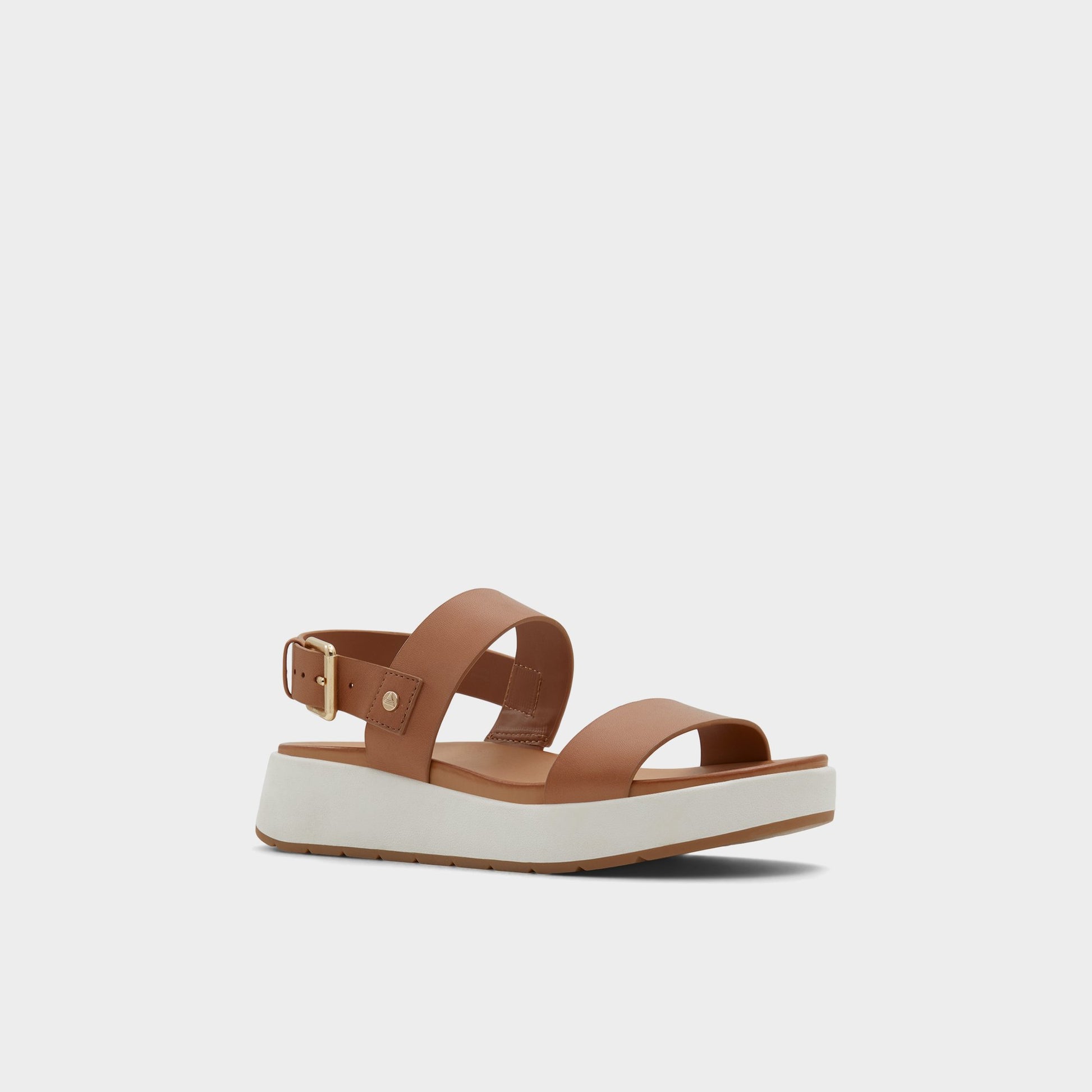 Three-quarter angle of Dark Beige Silyia Flat sandal's front side