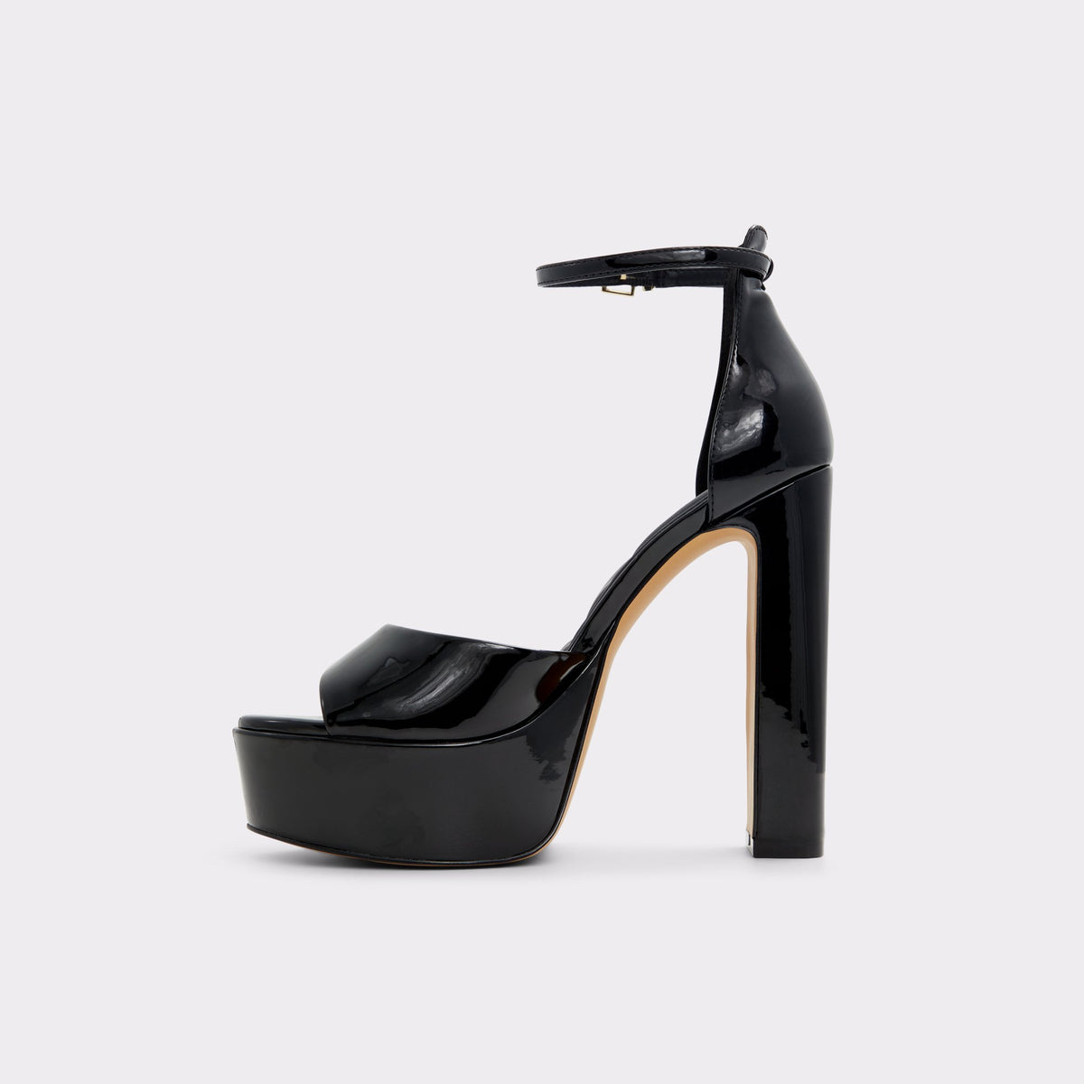 Side view of Black Nissa Strappy heeled sandal