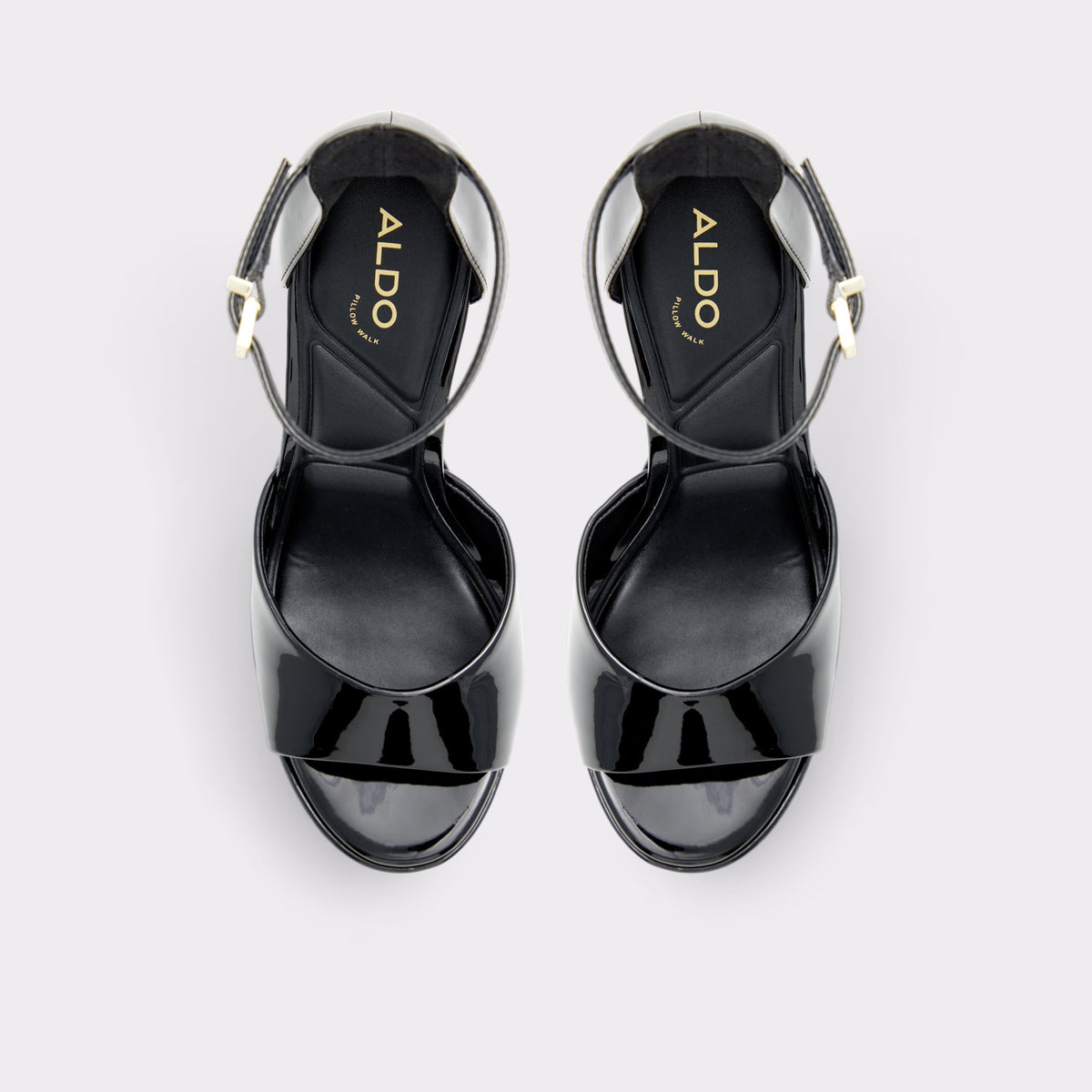 Top-down view of the Black Nissa Strappy heeled sandal