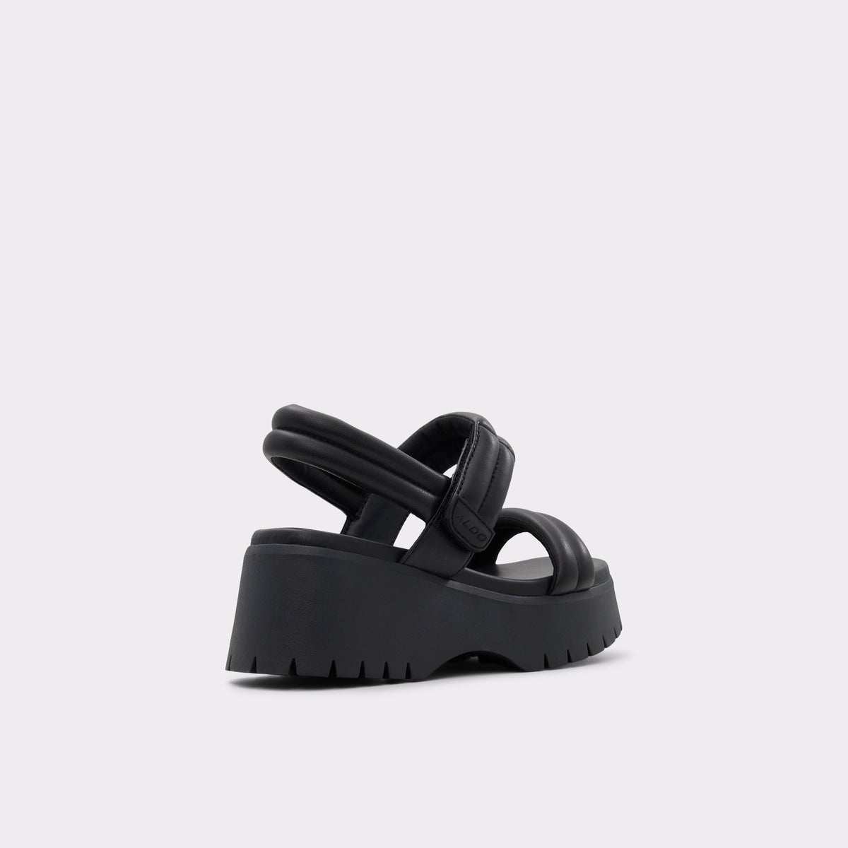 Three-quarter angle of Black Mcguire Wedge sandal's back side