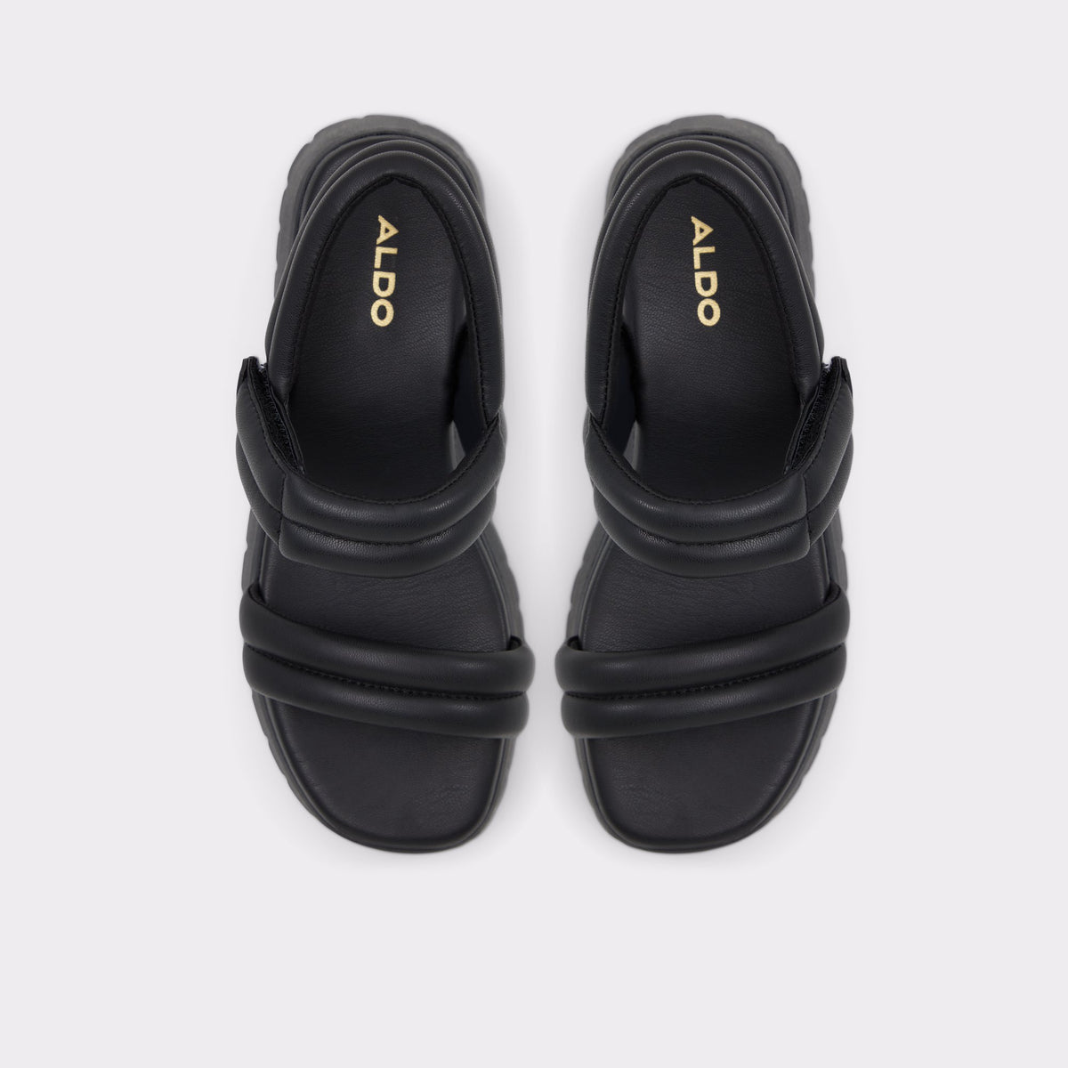 Top-down view of the Black Mcguire Wedge sandal