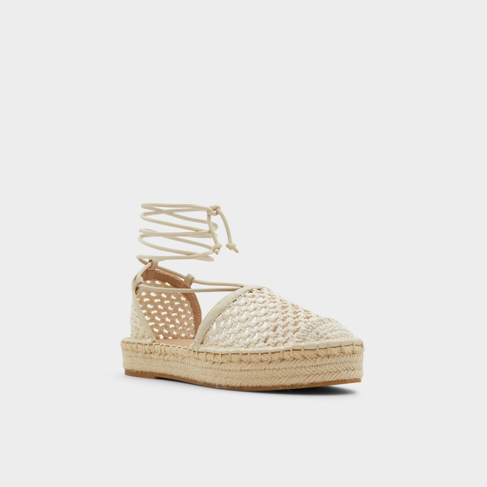 Three-quarter angle of Beige Picot Espadrille's front side