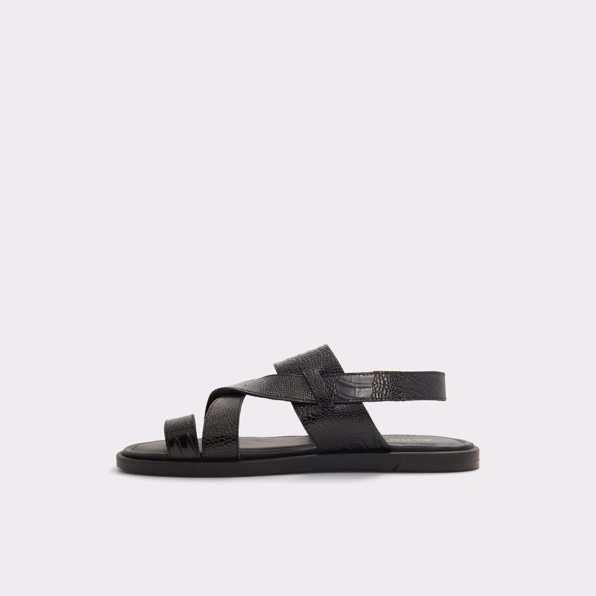 Side view of Black Zaino Strappy flat sandal