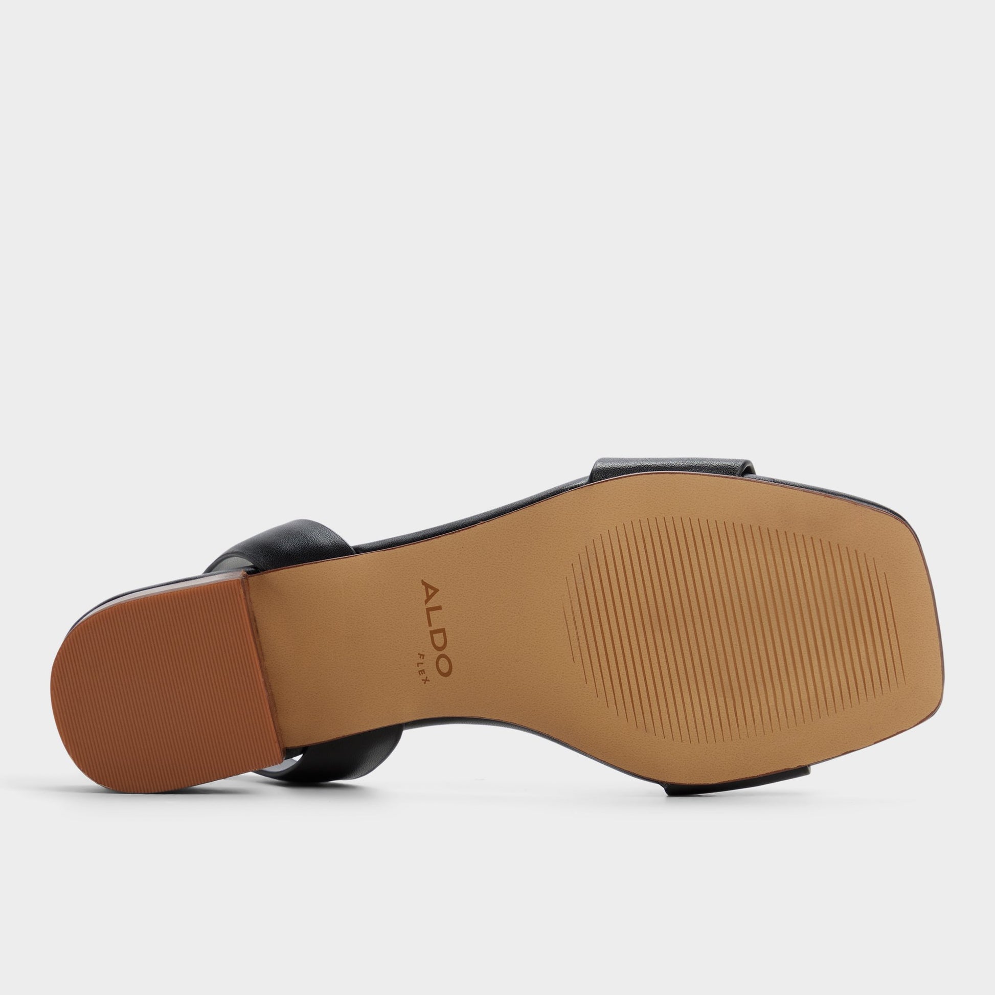 View of Black Dorenna Black strappy sandal's sole