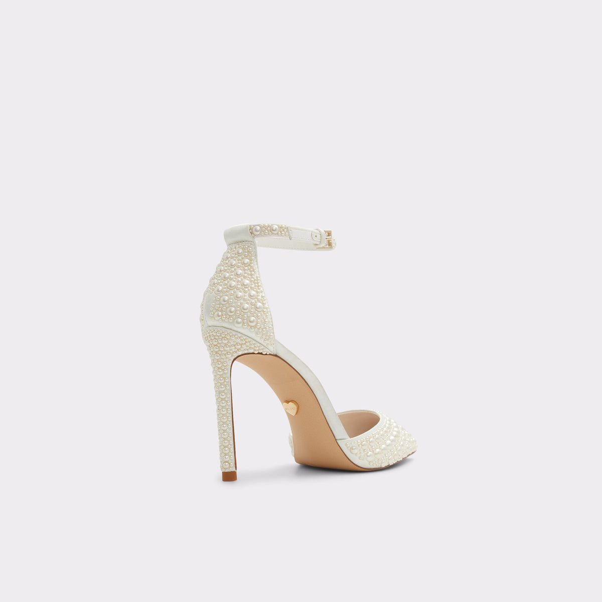 Three-quarter angle of White Derperla Strappy heeled shoe's back side