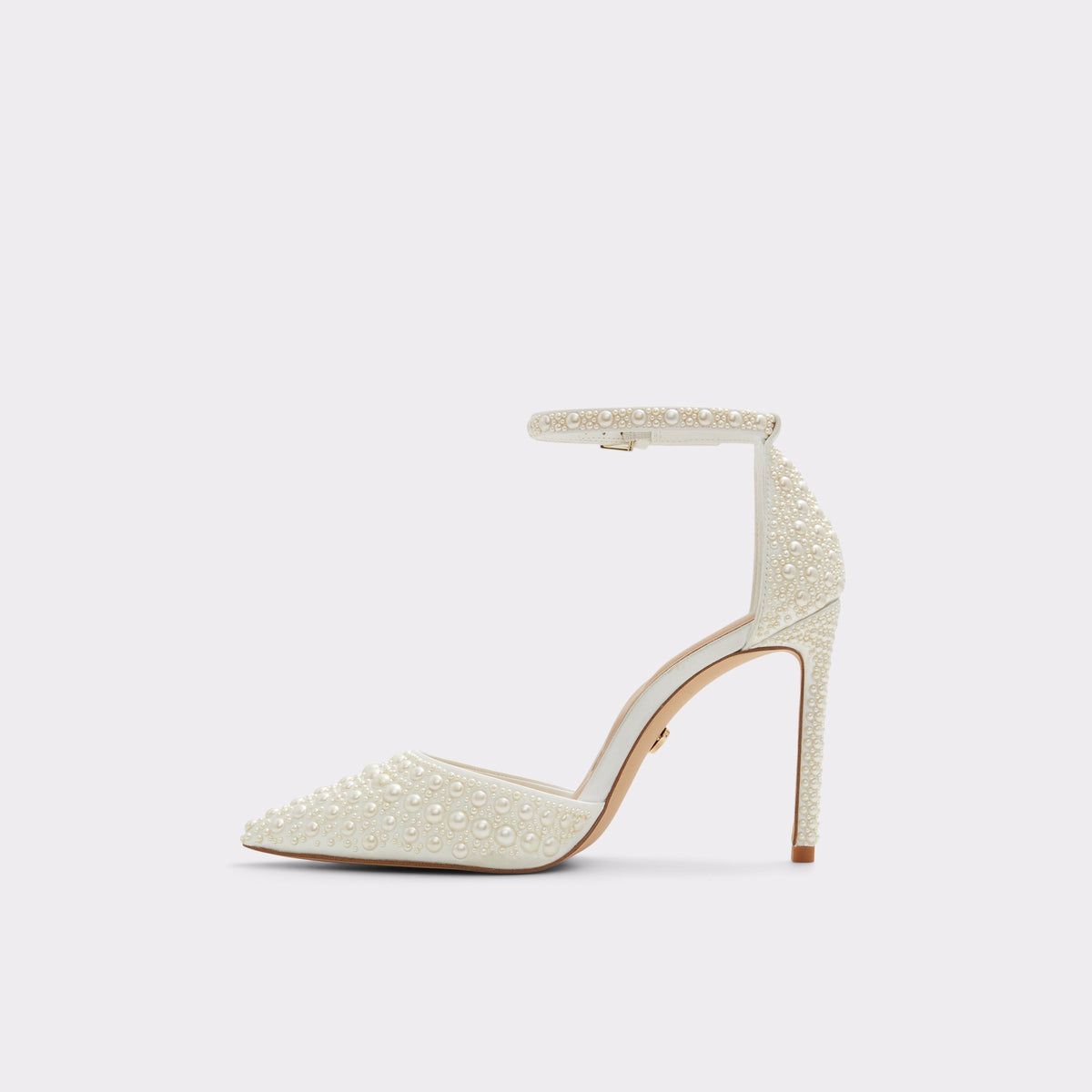 Side view of White Derperla Strappy heeled shoe