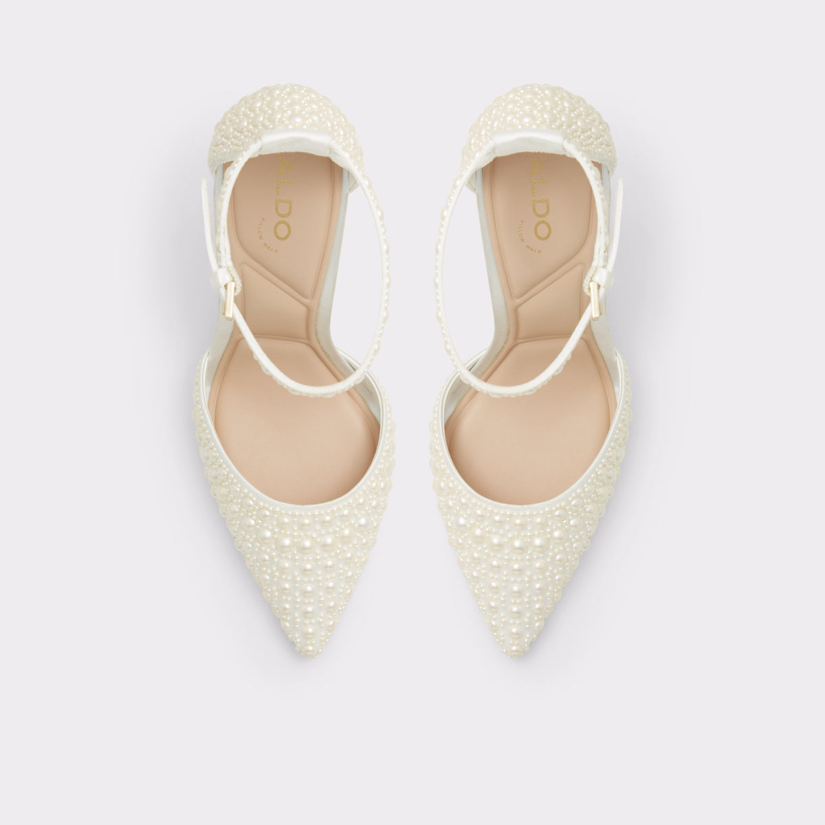 Top-down view of the White Derperla Strappy heeled shoe
