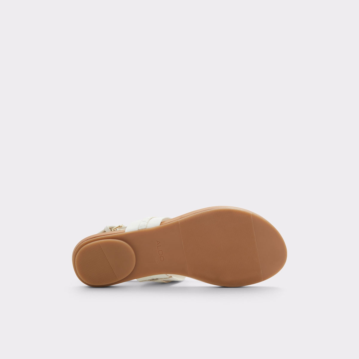 View of Open White Tany T-strap sandal's sole
