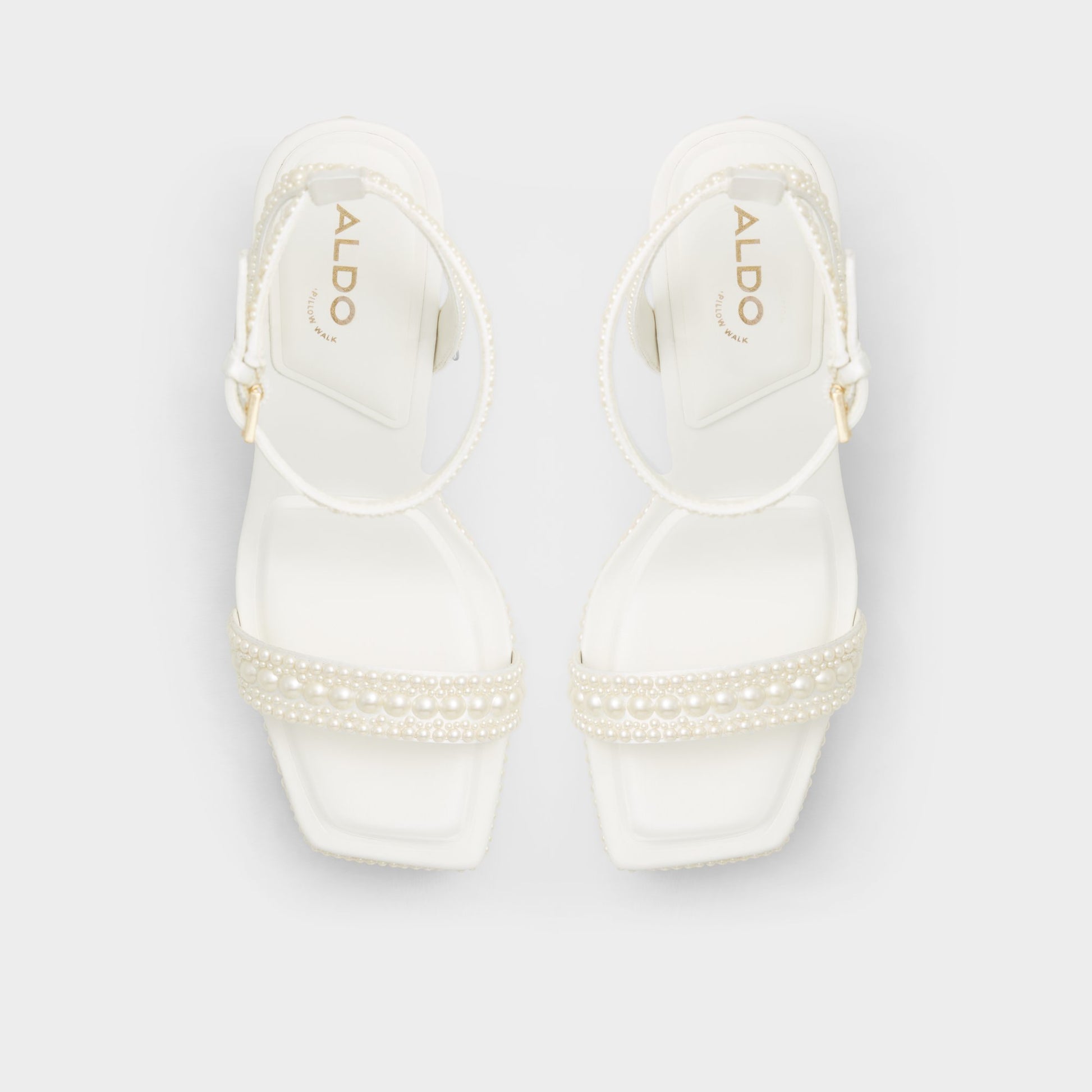 Top-down view of the White Lulu Strappy heeled sandal