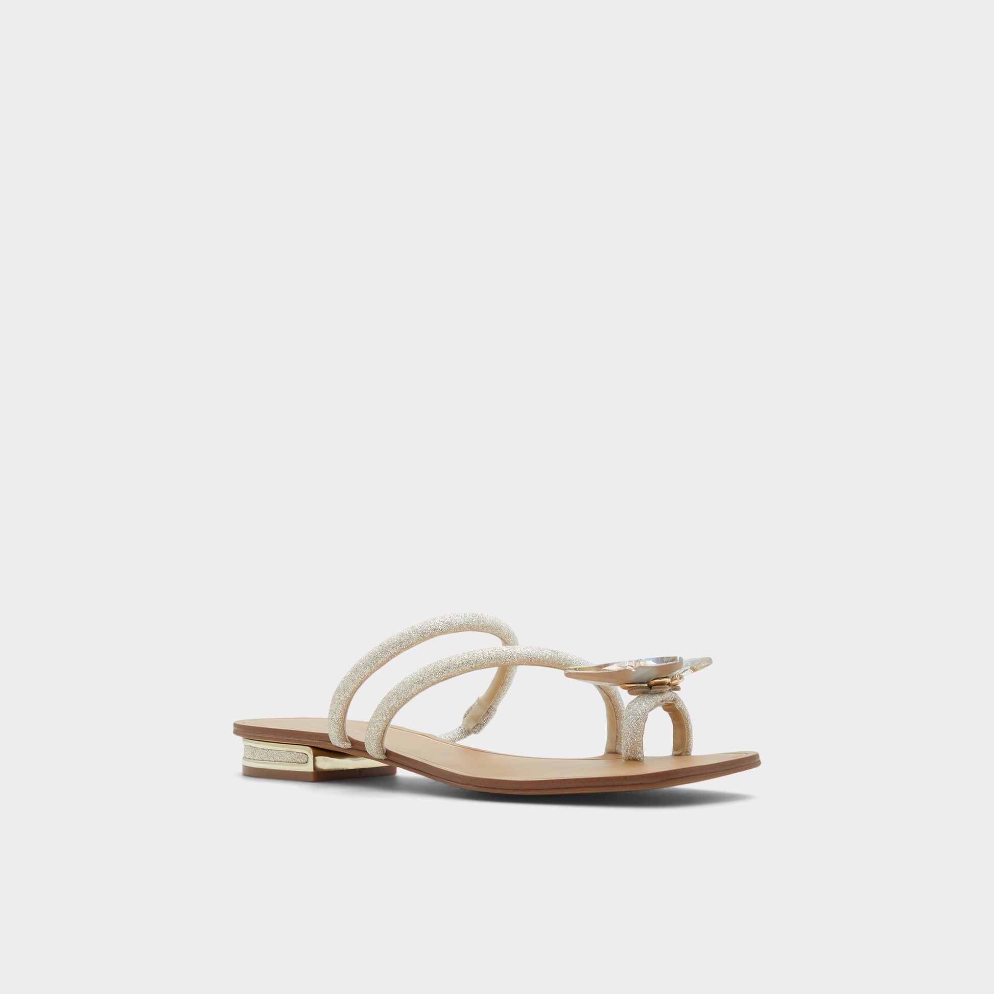 Three-quarter angle of Silver Garberia Flip flop's front side
