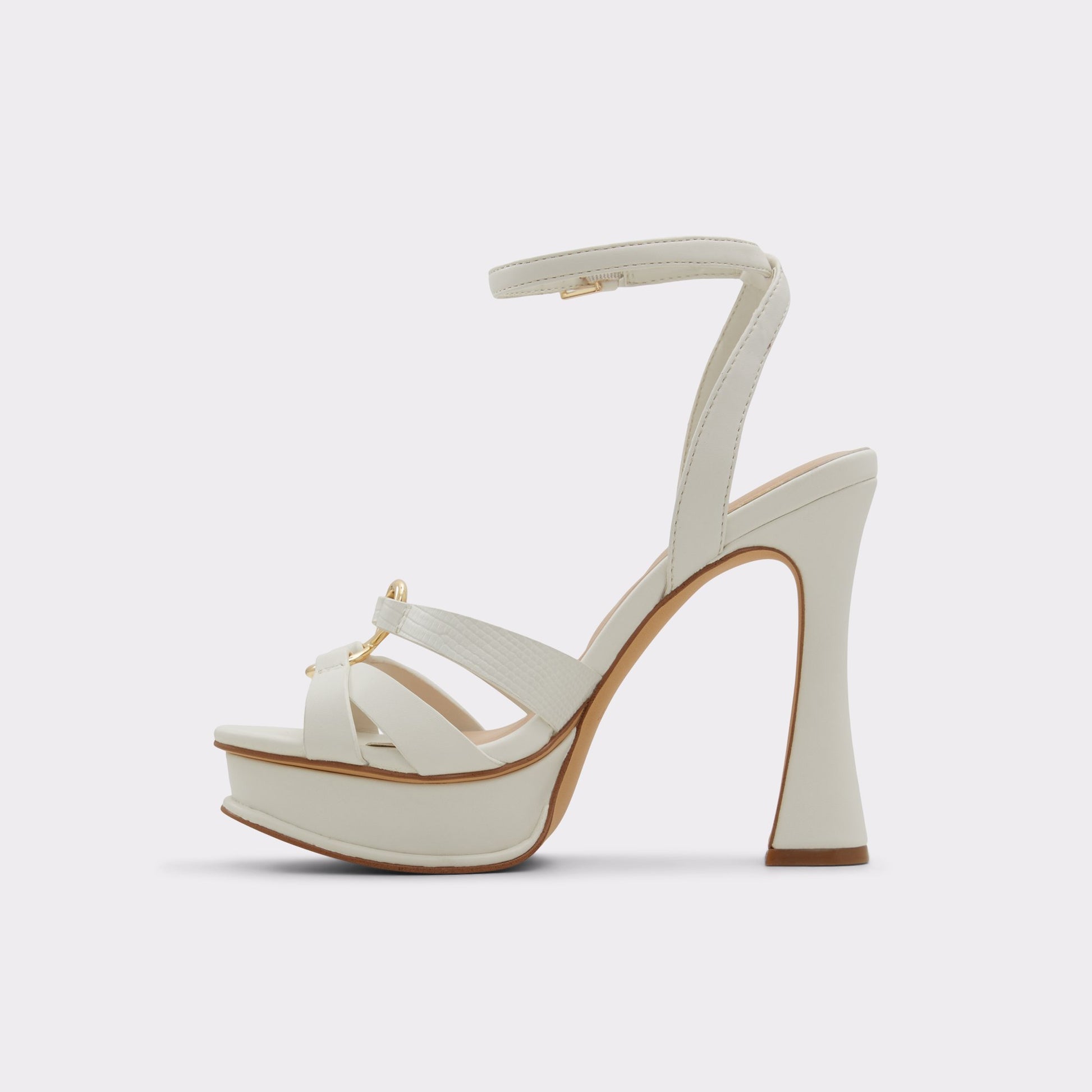 Side view of White/Bone Elbalia Strappy heeled sandal