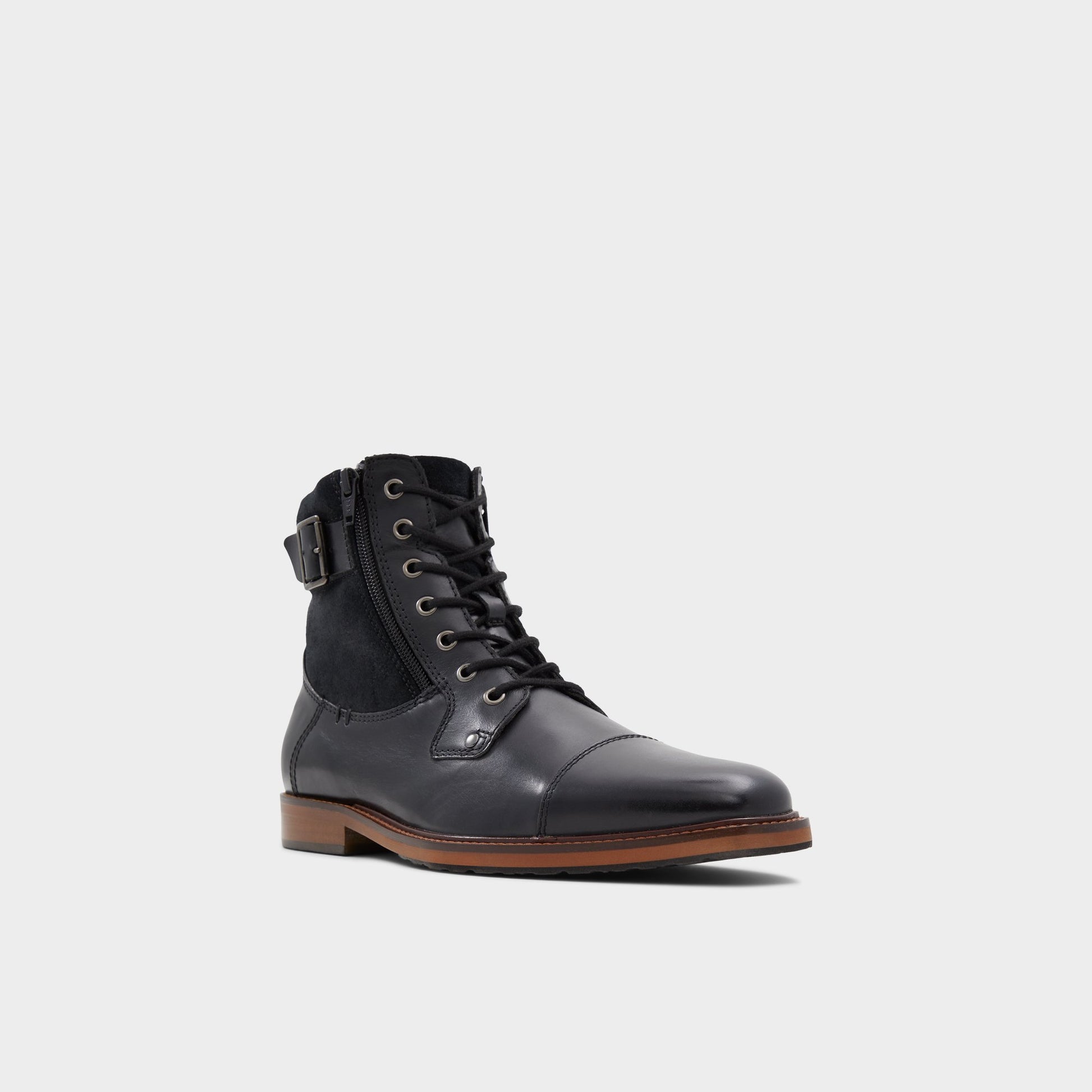Three-quarter angle of Black Constantine Lace-up boot's front side
