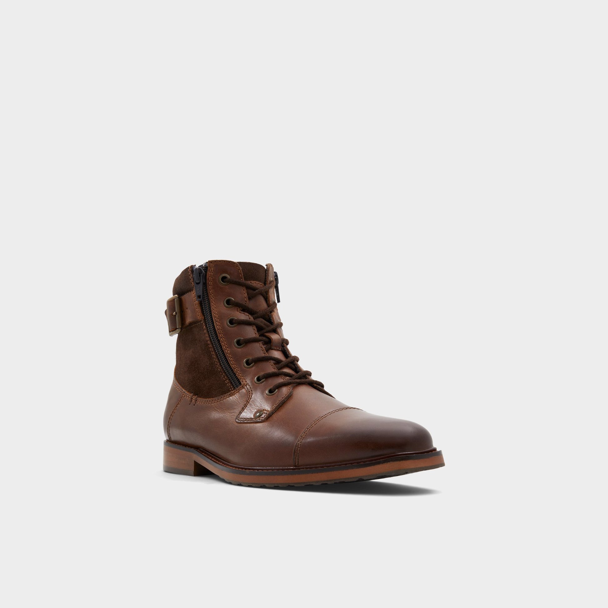 Three-quarter angle of Dark Brown Constantine Lace-up boot's front side