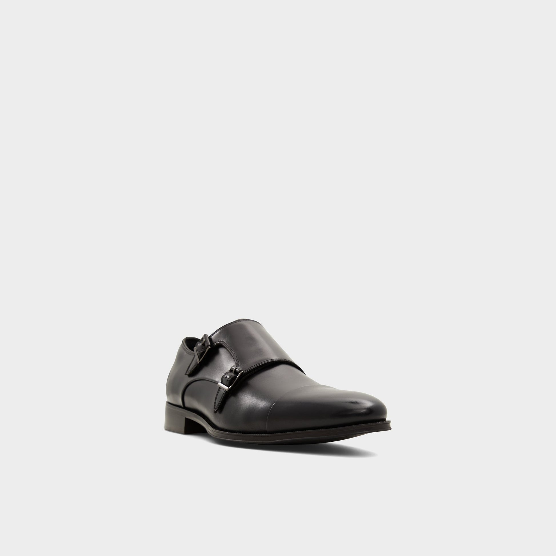 Three-quarter angle of Black Axwell Monkstrap loafer's front side