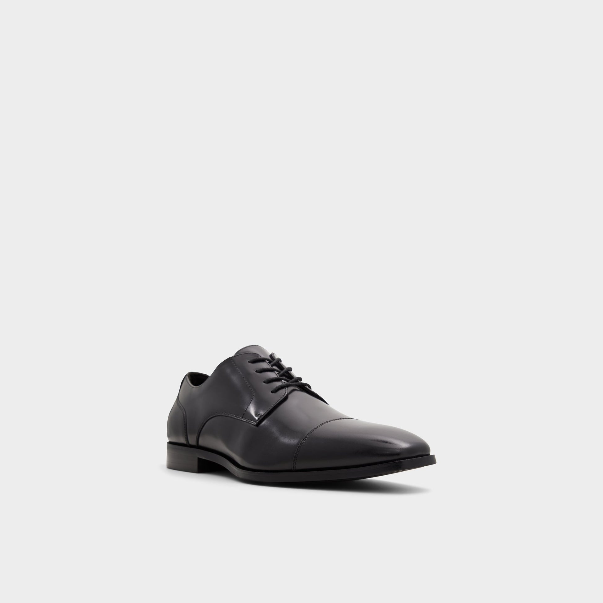 Three-quarter angle of Black Callahan Derby shoe's front side