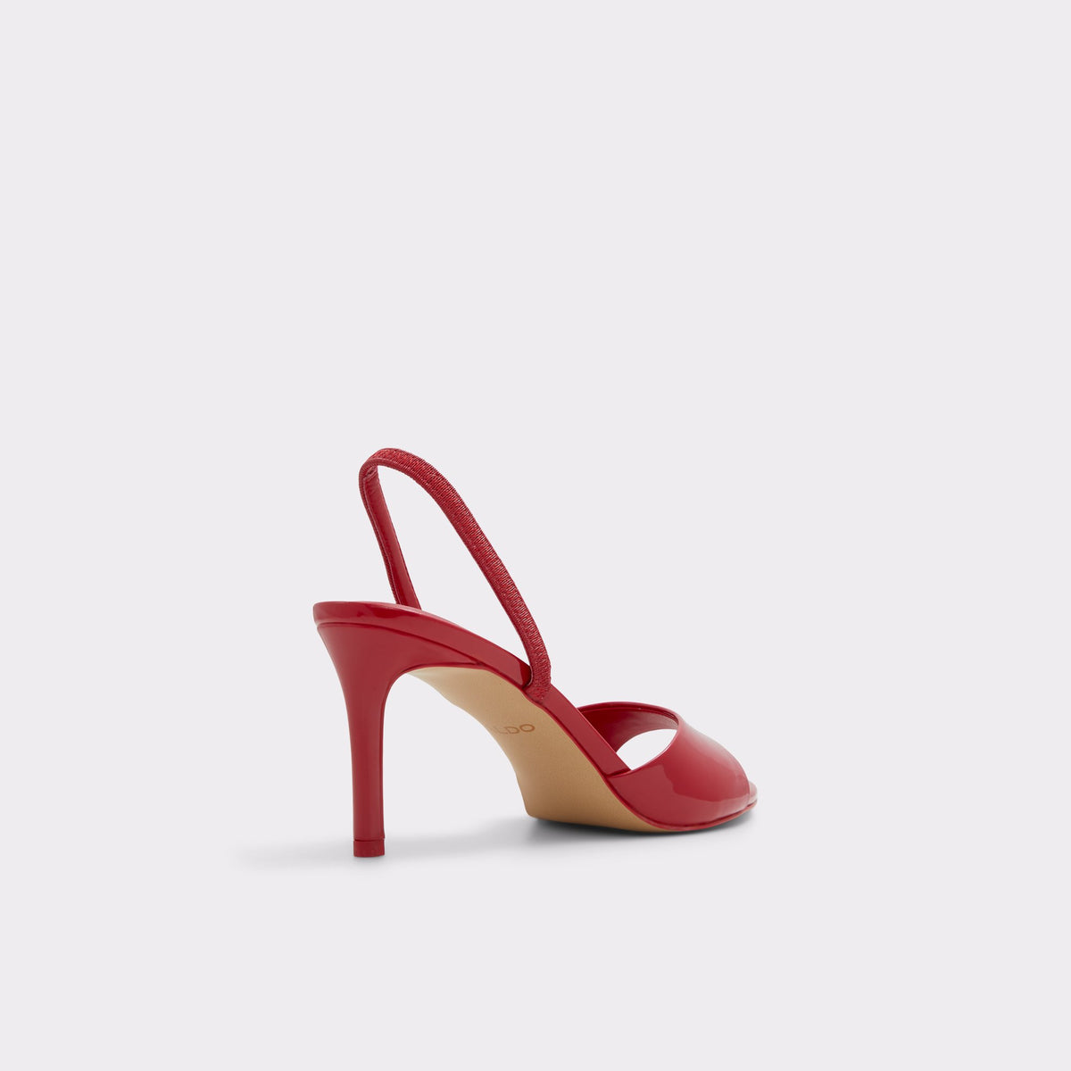 Three-quarter angle of Red Aitana Sling back heeled sandal's back side