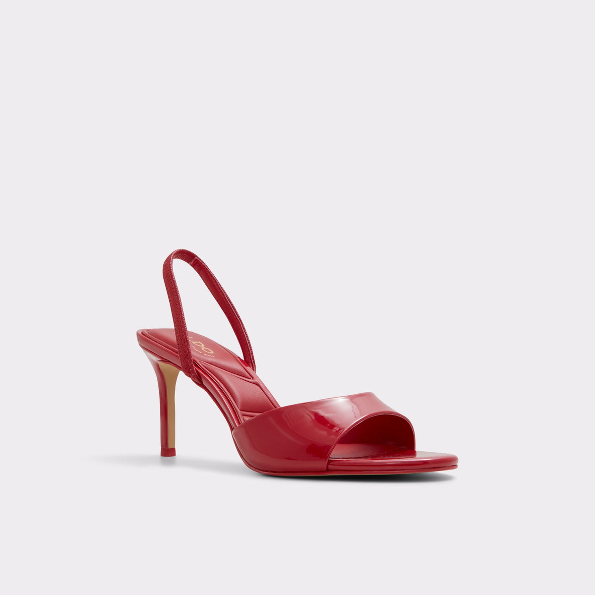 Three-quarter angle of Red Aitana Sling back heeled sandal's front side