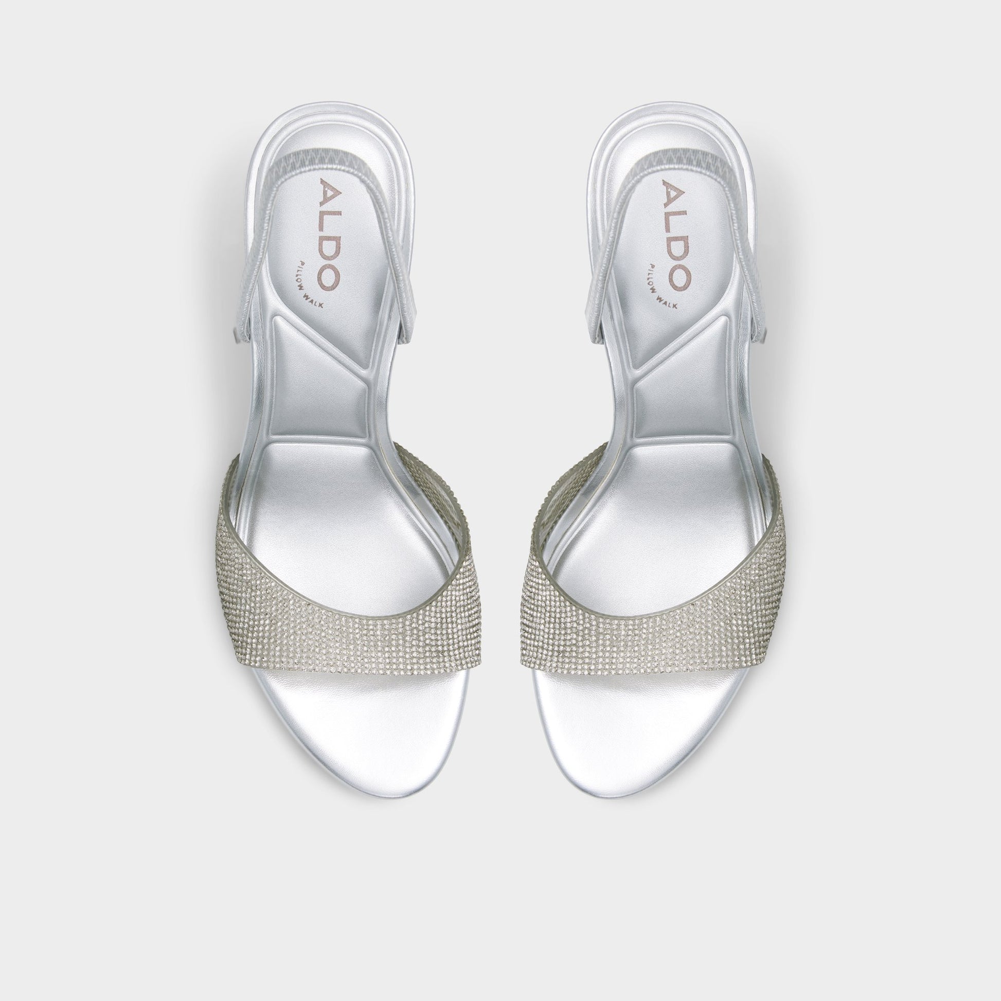 Top-down view of the Silver Aitana Slingback heeled sandal