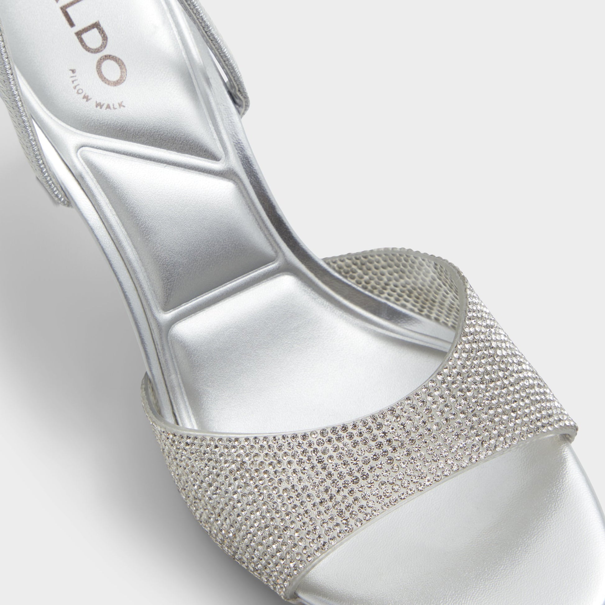 Highlighted view of a pair of Silver Aitana Slingback heeled sandals