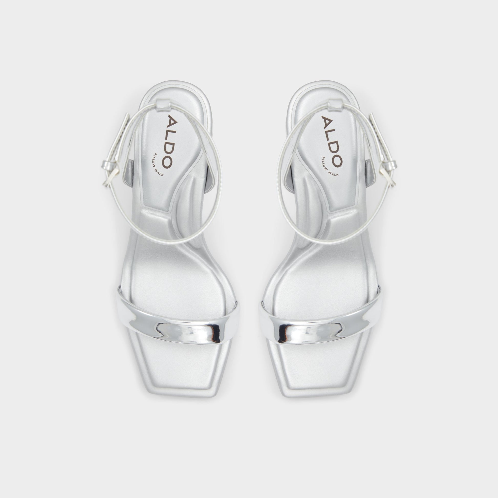 Top-down view of the Silver Aurorai Strappy heeled sandal