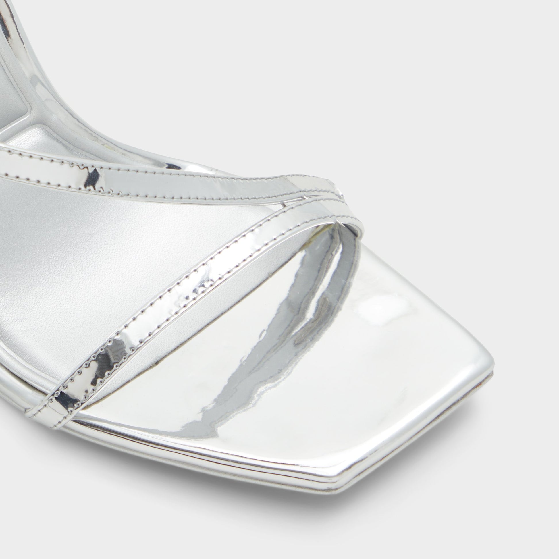 Close-up of the Silver Scintilla Strappy heeled sandal