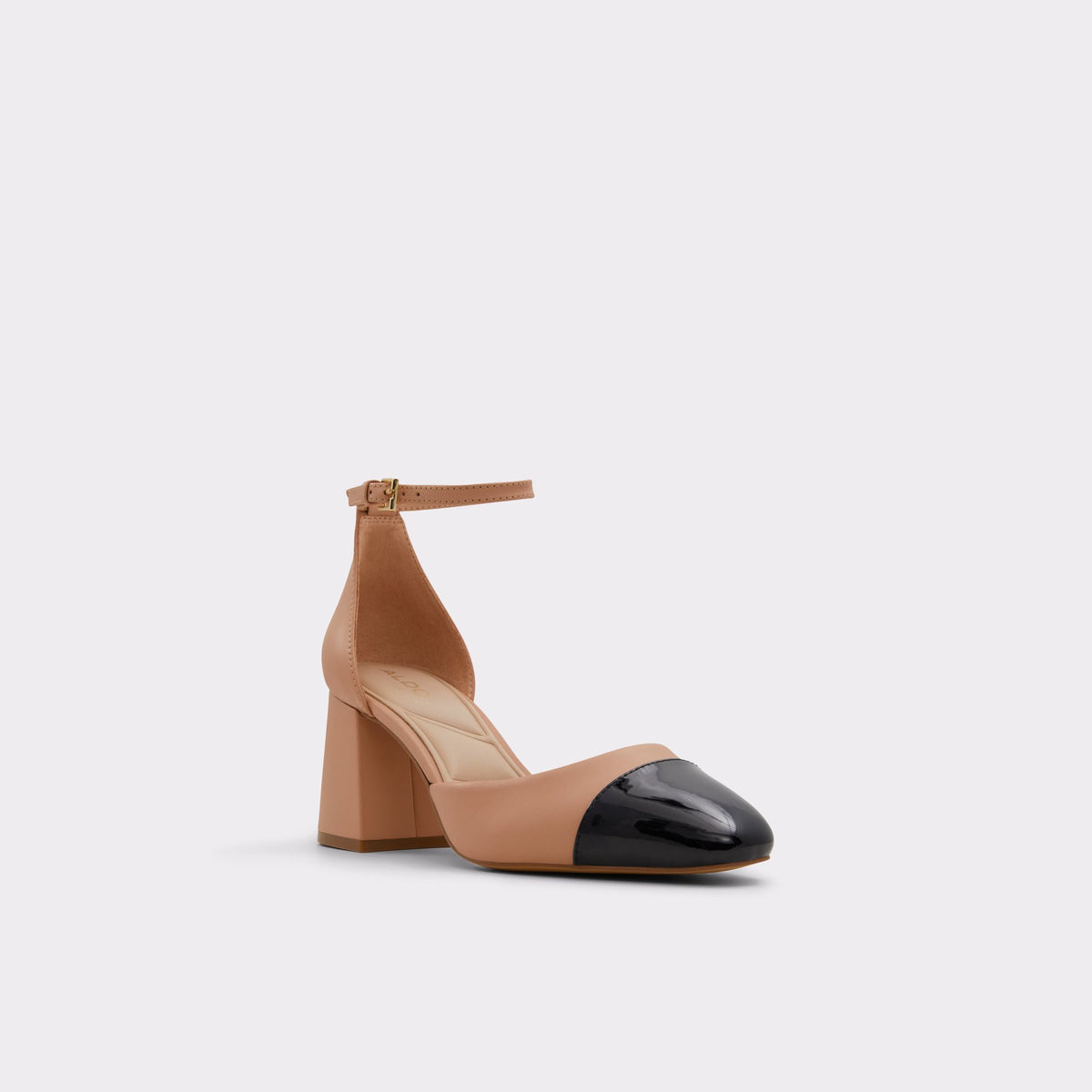 Angle de trois quarts de la face avant de Débordement Beige Silvana Chaussure à talon haut à lanières