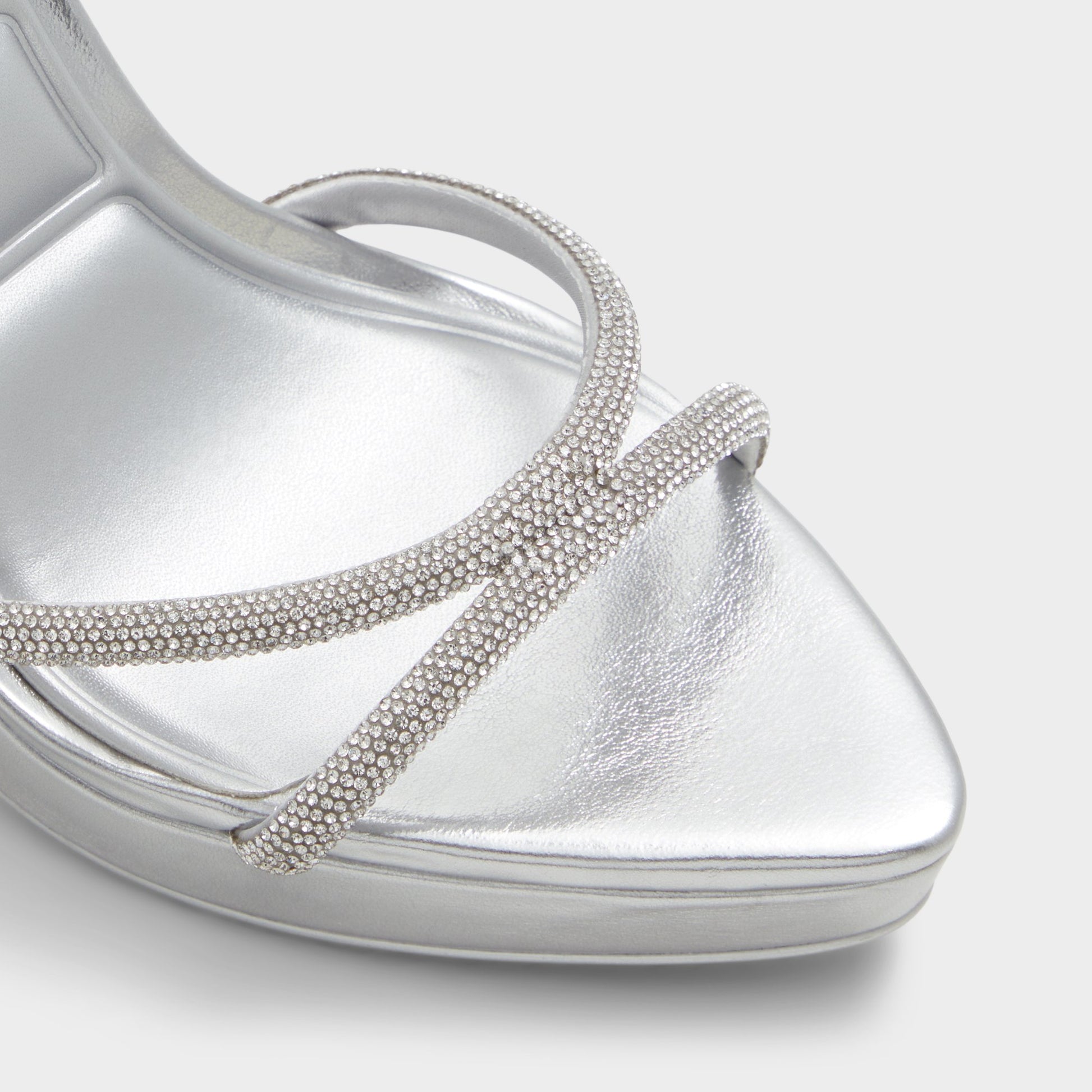 Close-up of the Silver Izabella Strappy heeled sandal