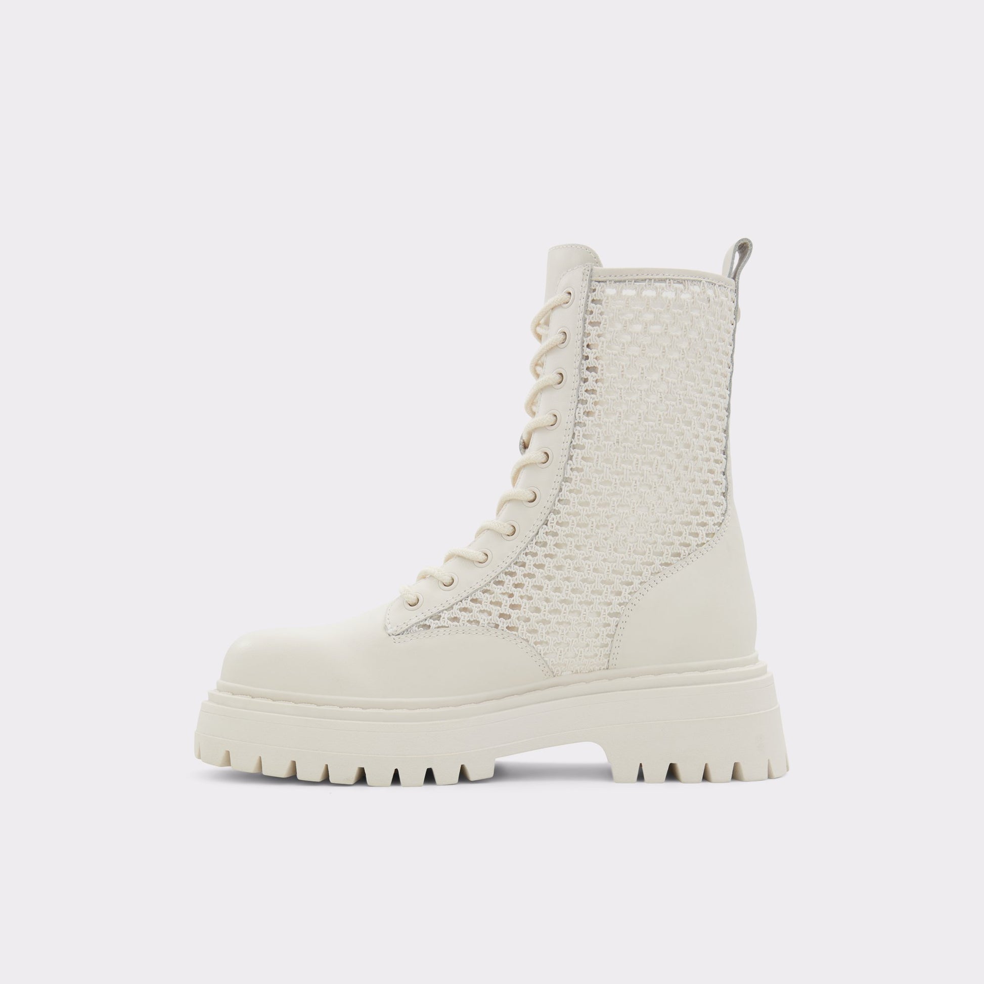 Side view of Open White Aryn Combat ankle boot