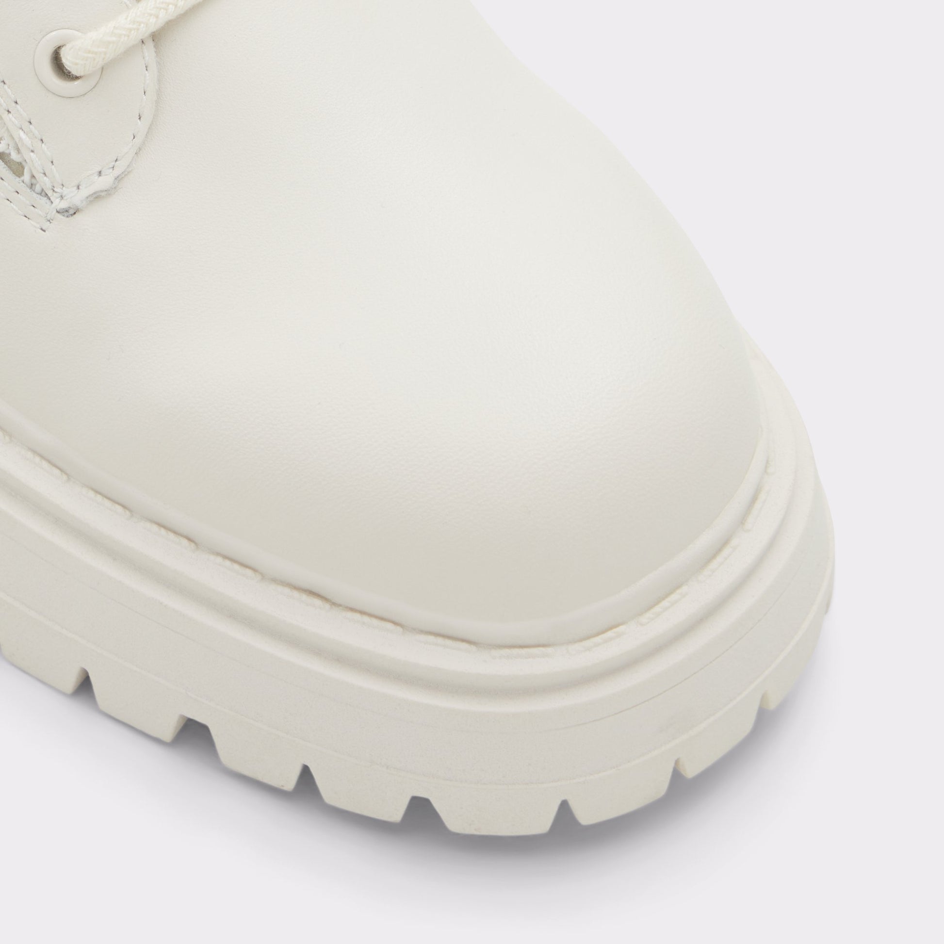 Close-up of the Open White Aryn Combat ankle boot