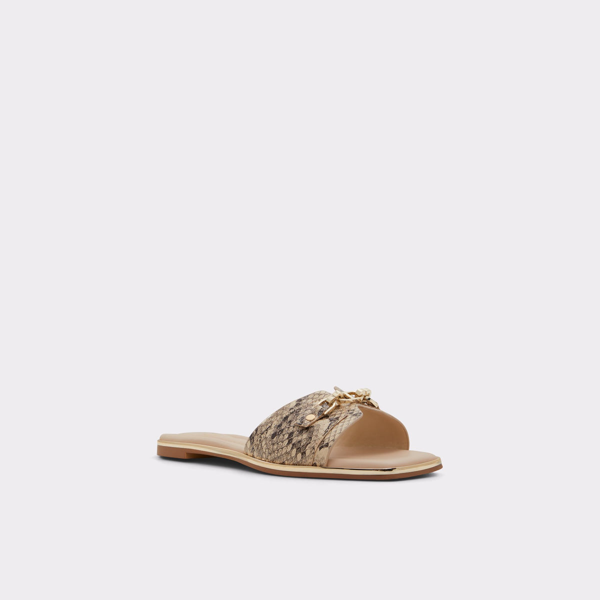 Three-quarter angle of Natural Jeannie Slide sandal's front side