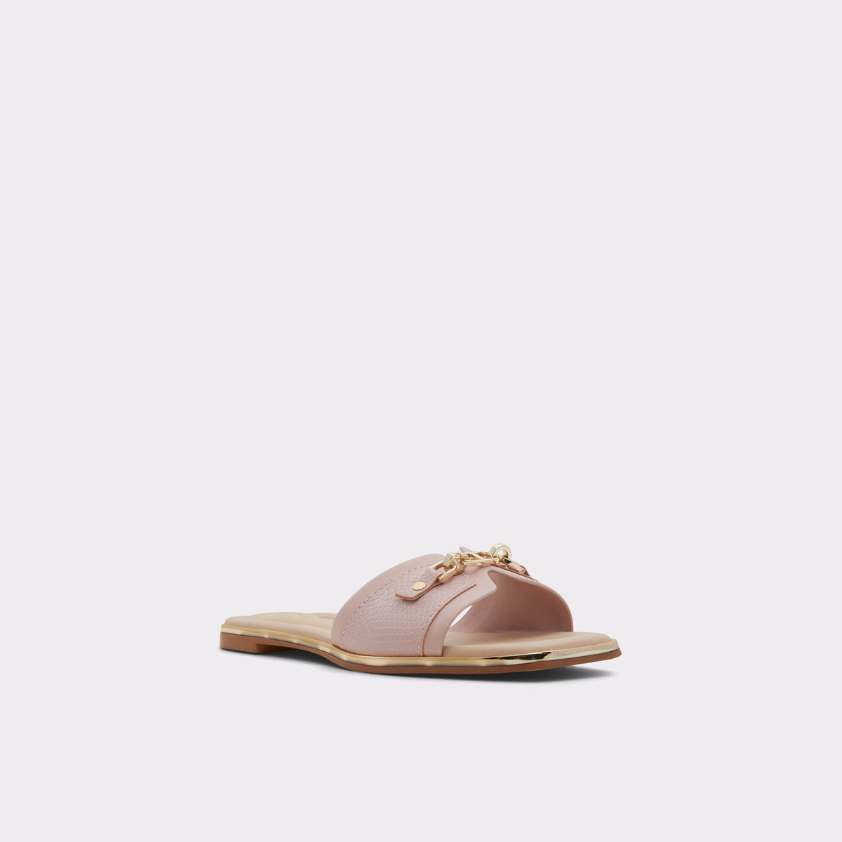 Three-quarter angle of Light Pink Jeannie Slide sandal's front side