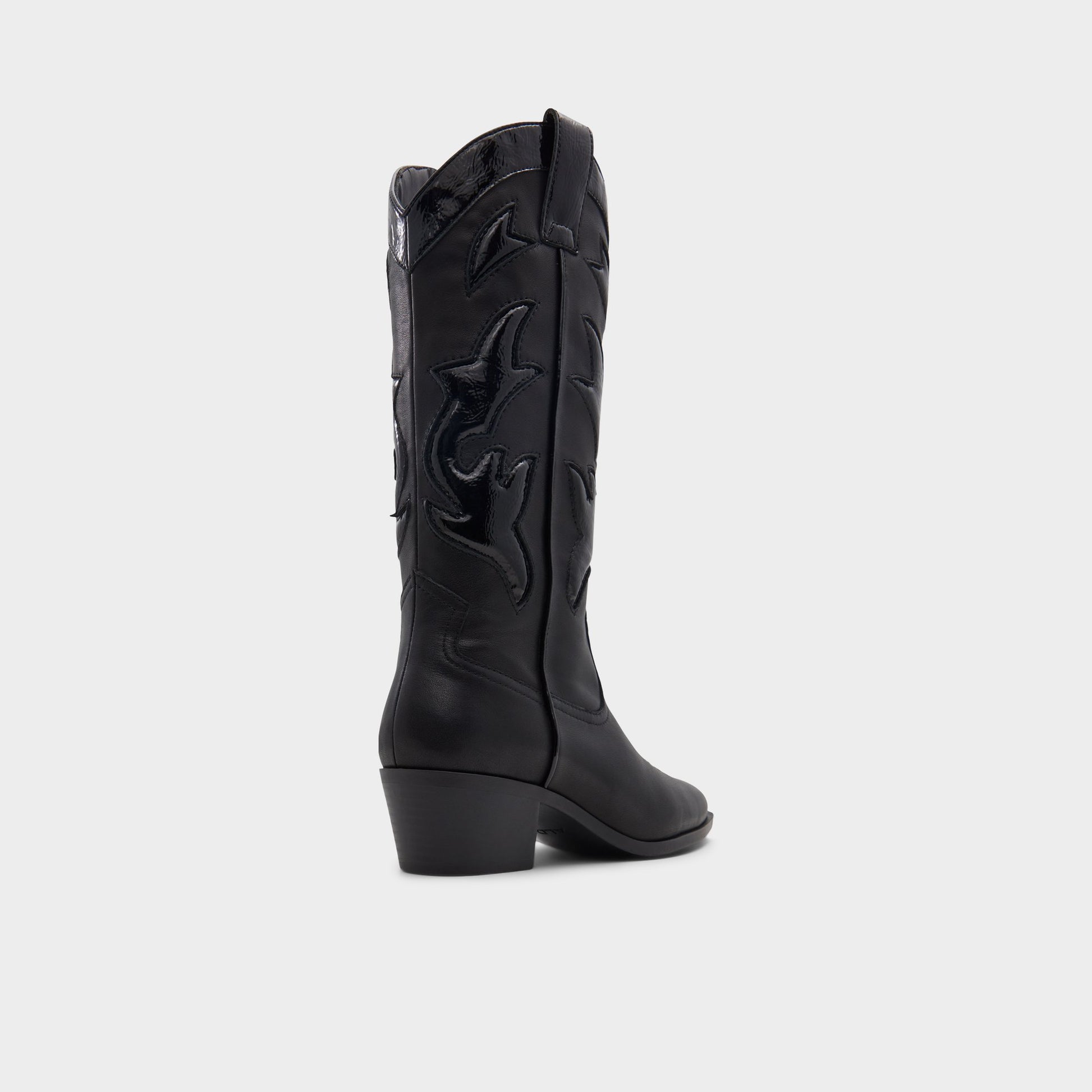 Three-quarter angle of Black Nebraska Mid-calf western boot's back side