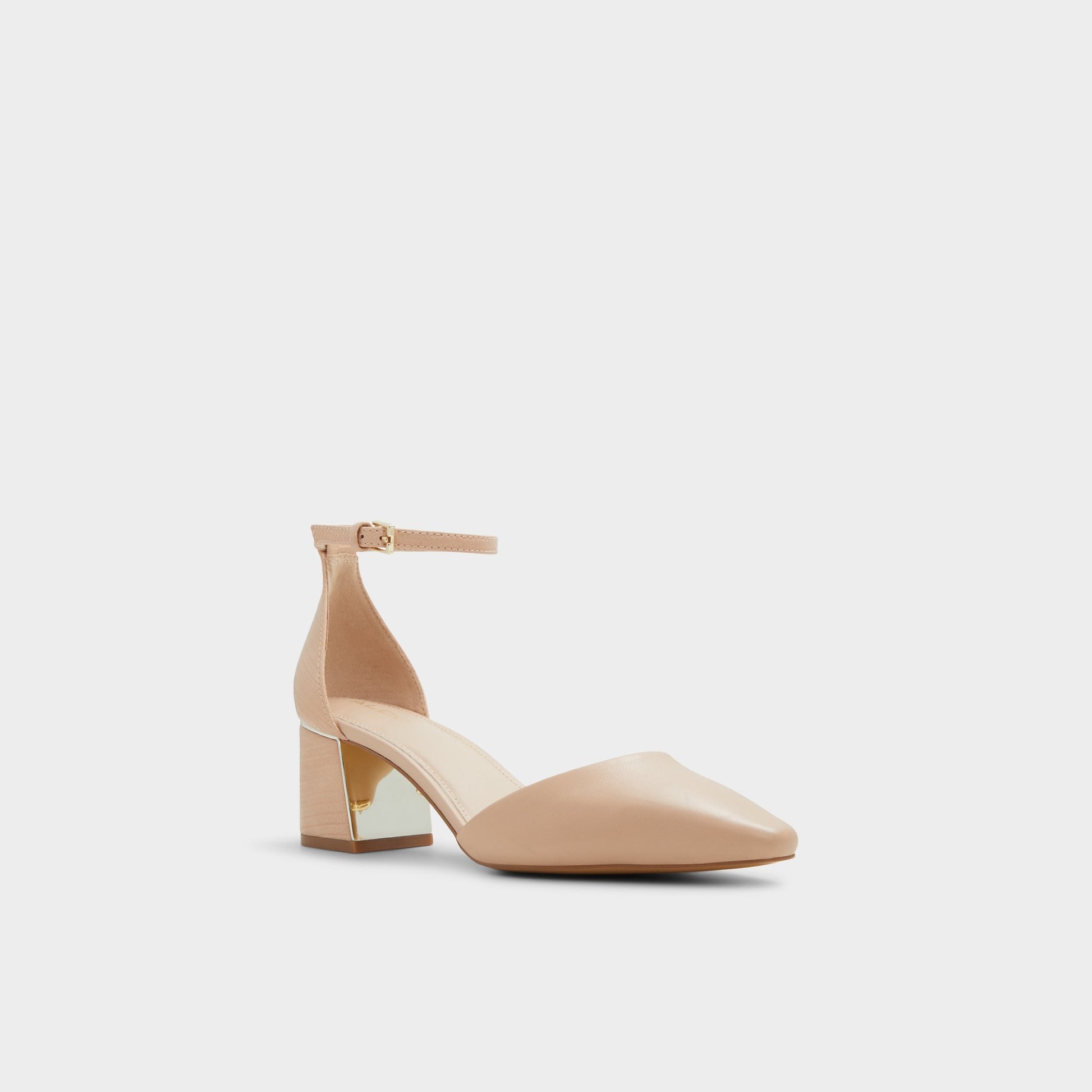 Three-quarter angle of Bone Tinctum Strappy block heel's front side