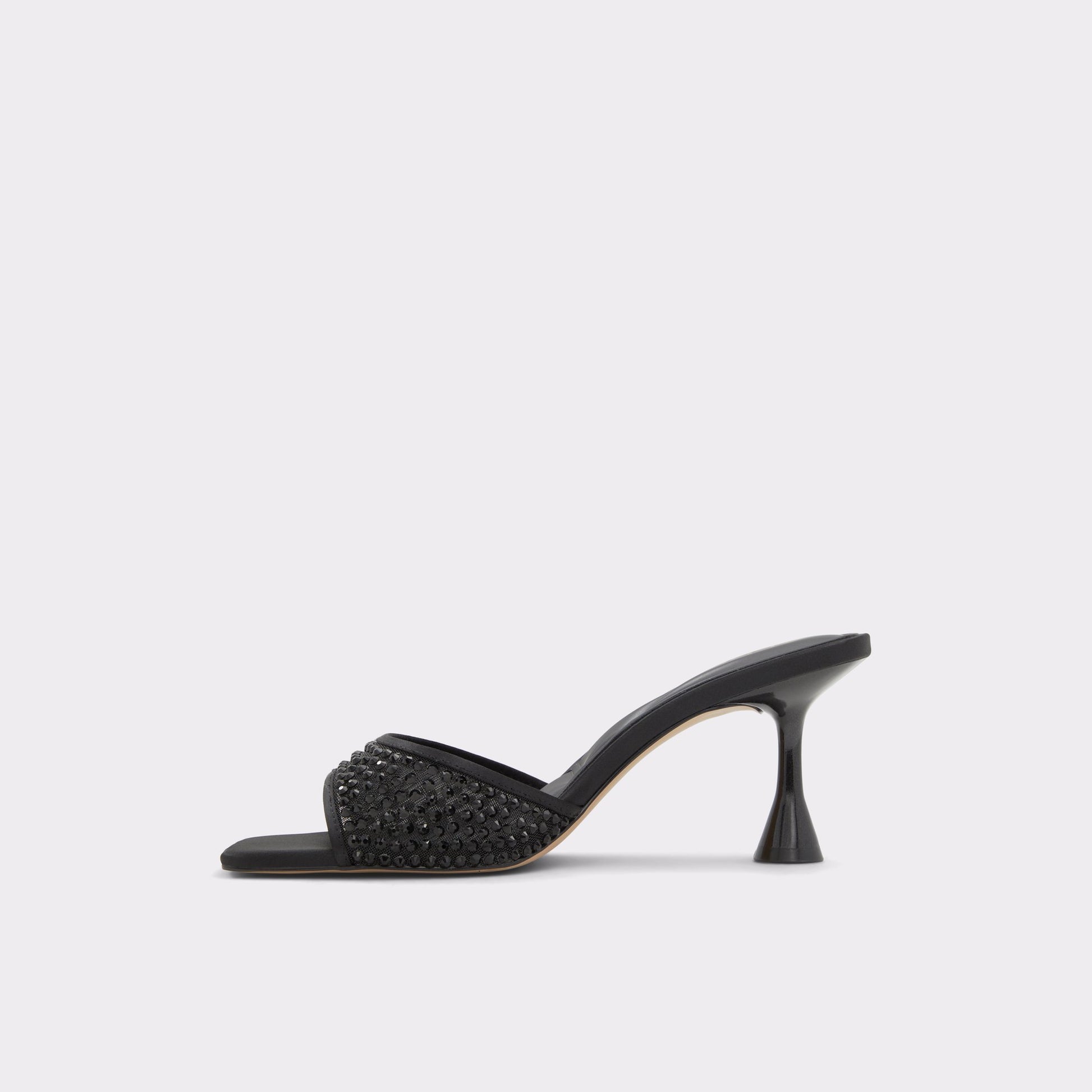 Side view of Black Agatha Heeled mule