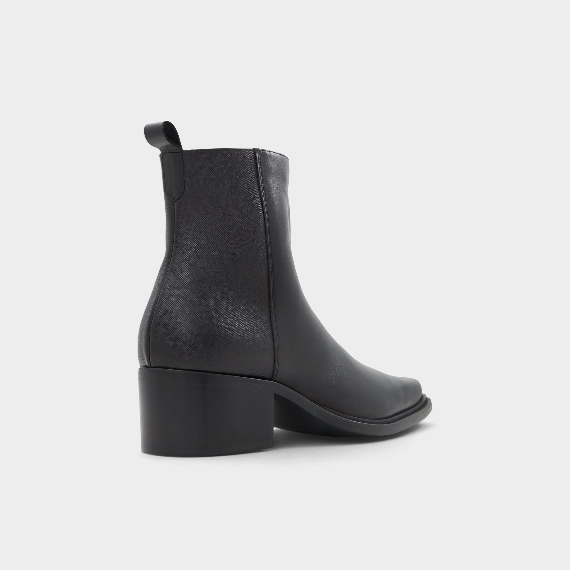 Three-quarter angle of Open Black Zappa Ankle boot's back side