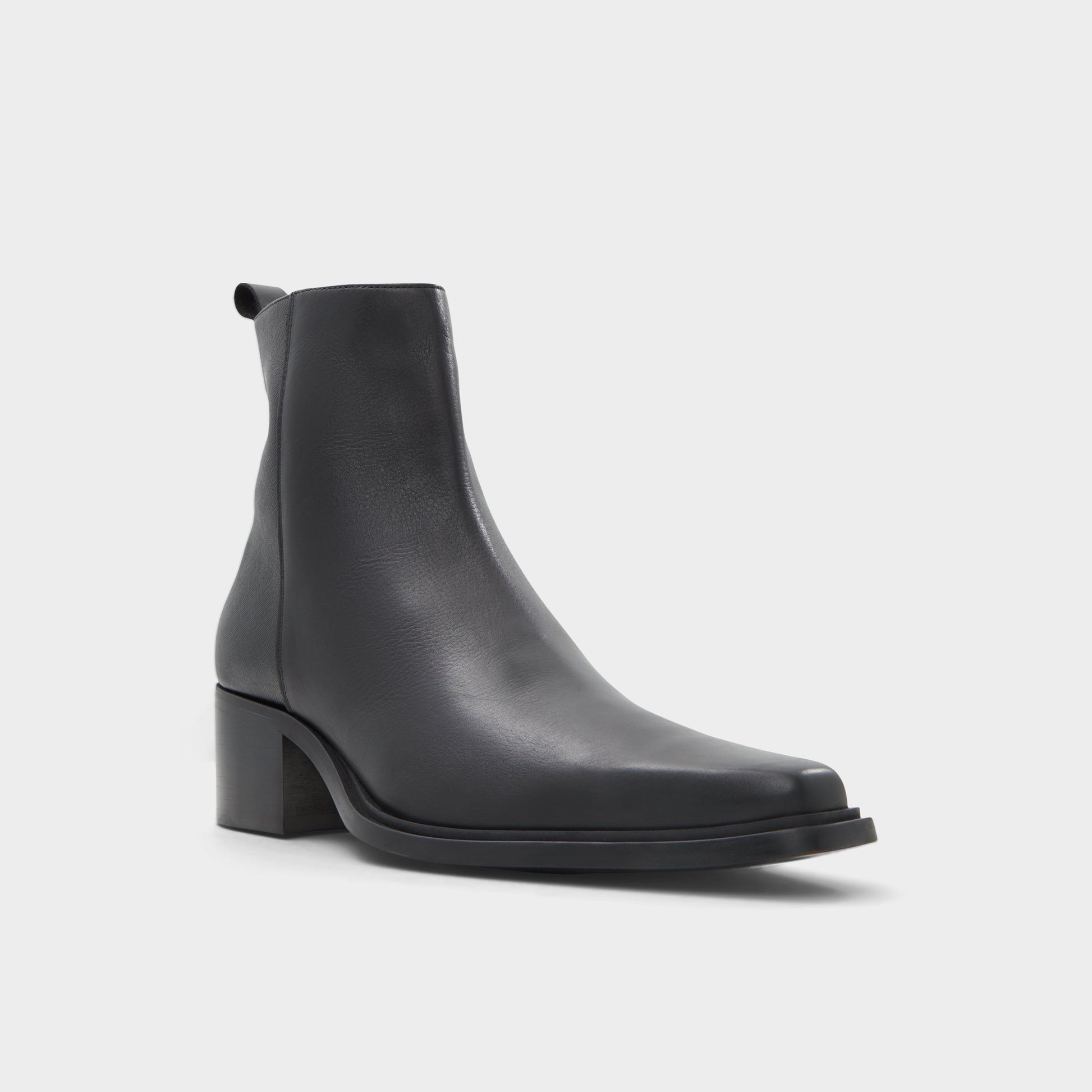 Three-quarter angle of Open Black Zappa Ankle boot's front side