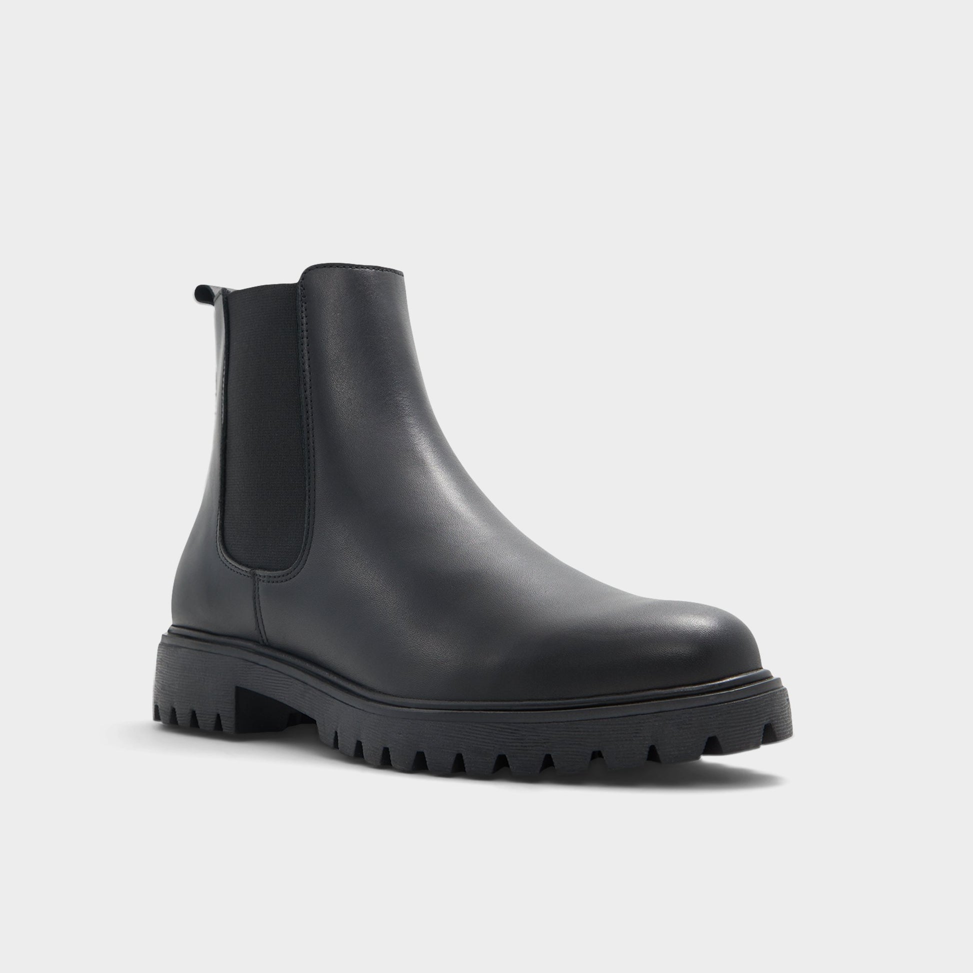 Three-quarter angle of Black Adalitlan Chelsea boot's front side