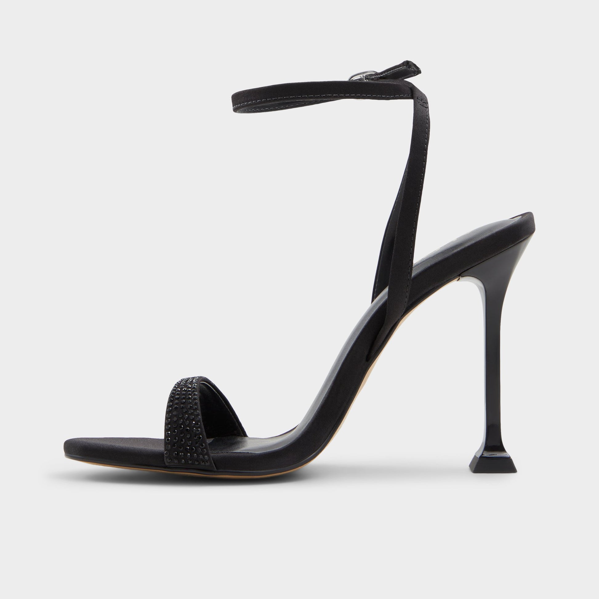 Side view of Black Lydala Strappy heeled sandal