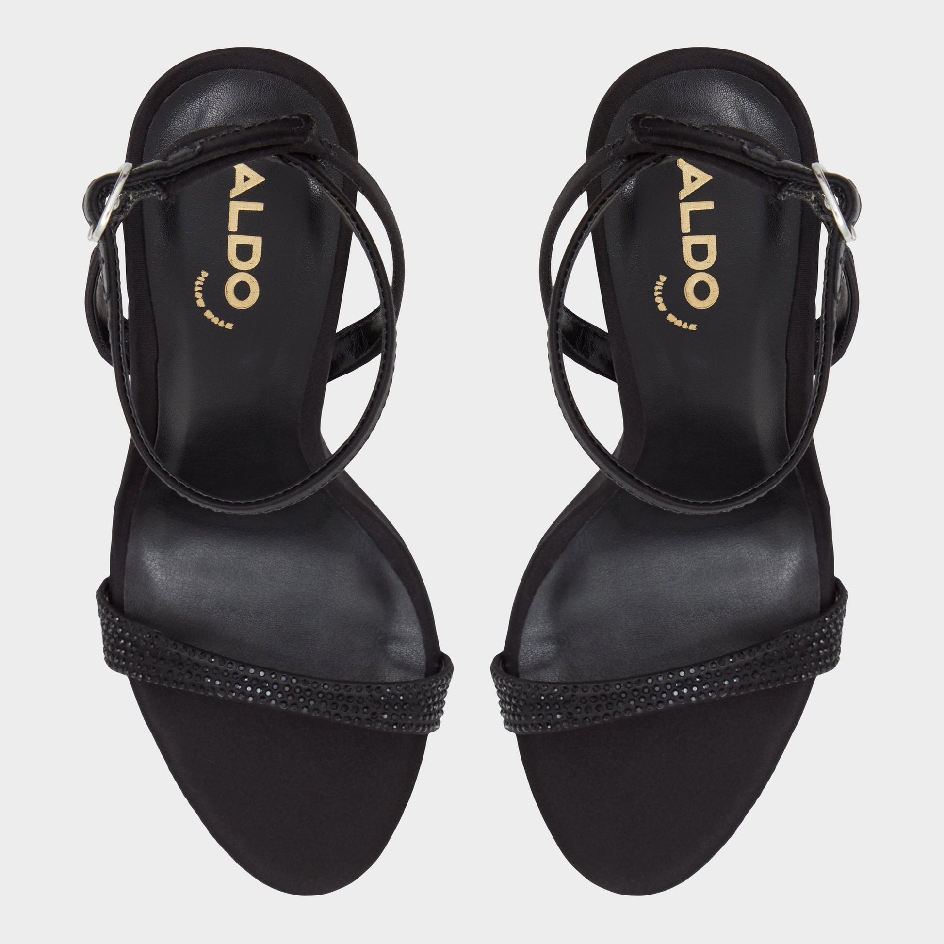 Top-down view of the Black Lydala Strappy heeled sandal