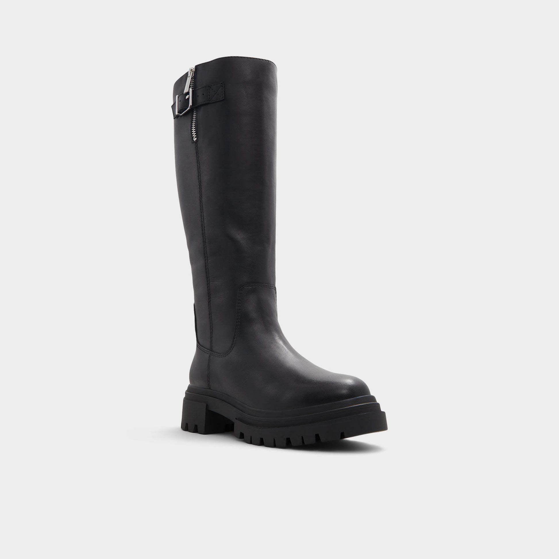 Three-quarter angle of Black Sometta Knee-high boot's front side
