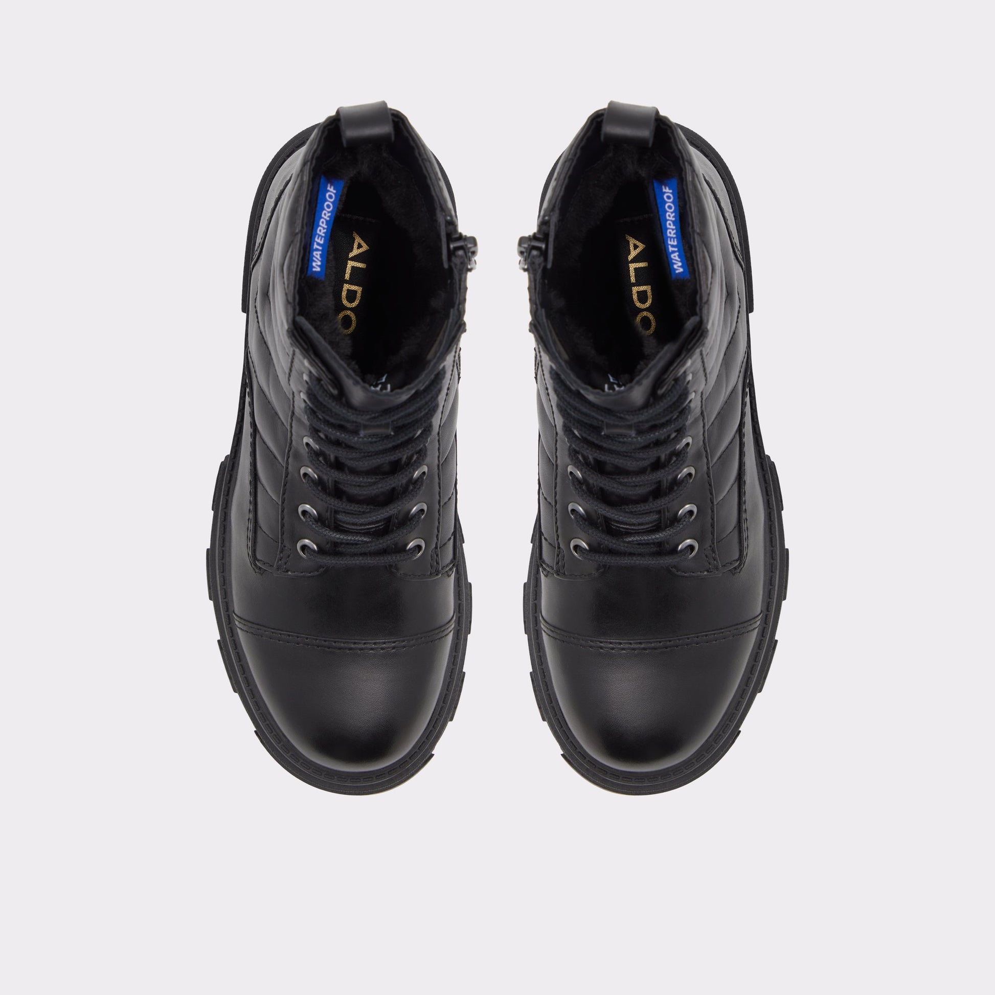Top-down view of the Black Montrose Combat ankle boot