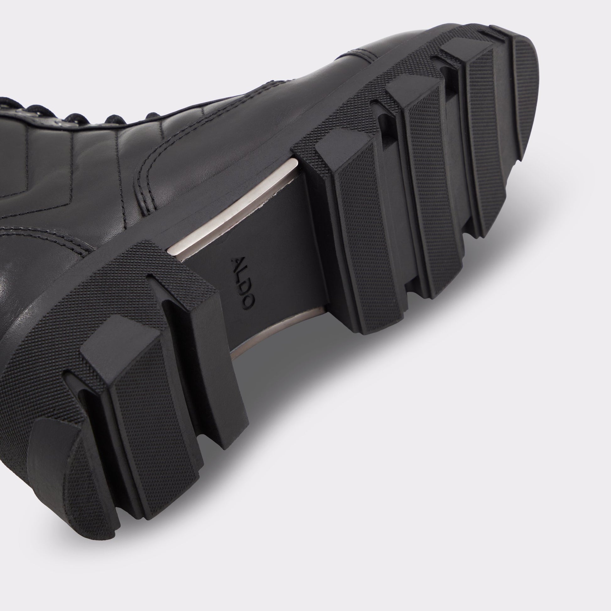 View of Black Montrose Combat ankle boot's sole