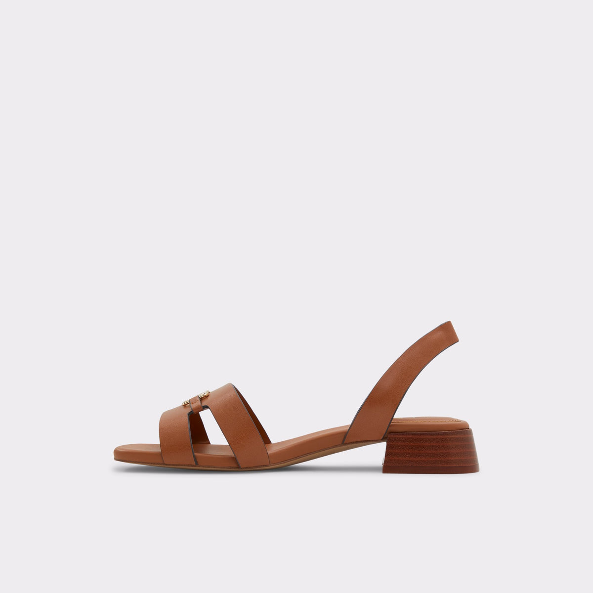 Side view of Medium Brown Jinane Sling back heeled sandal