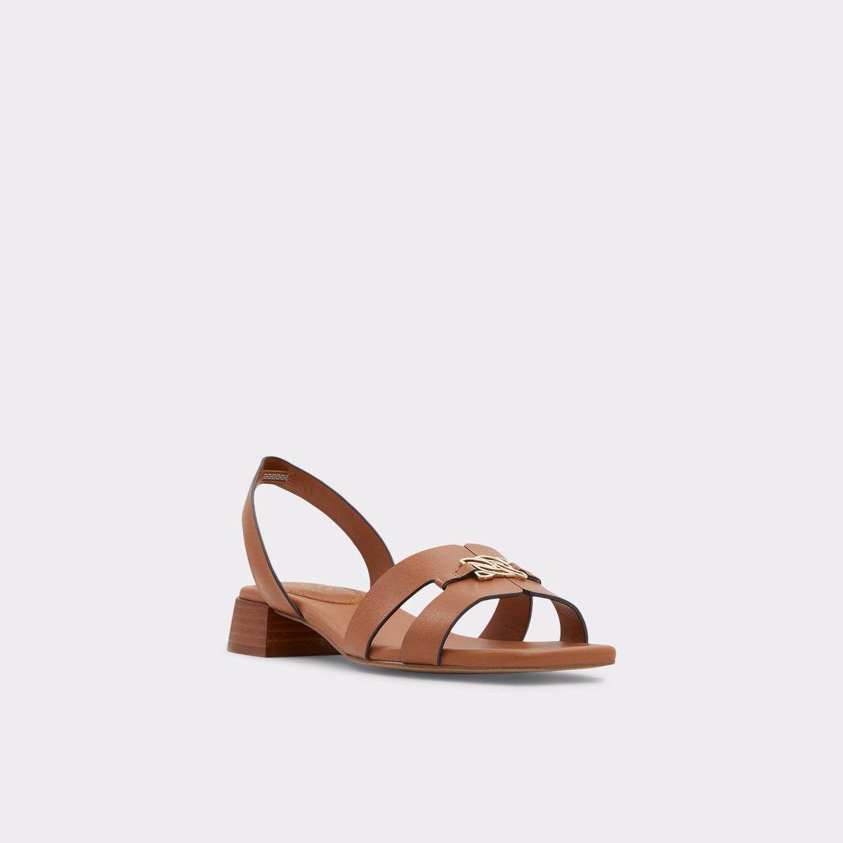 Three-quarter angle of Medium Brown Jinane Sling back heeled sandal's front side