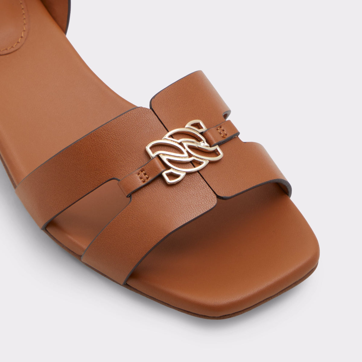 Close-up of the Medium Brown Jinane Sling back heeled sandal