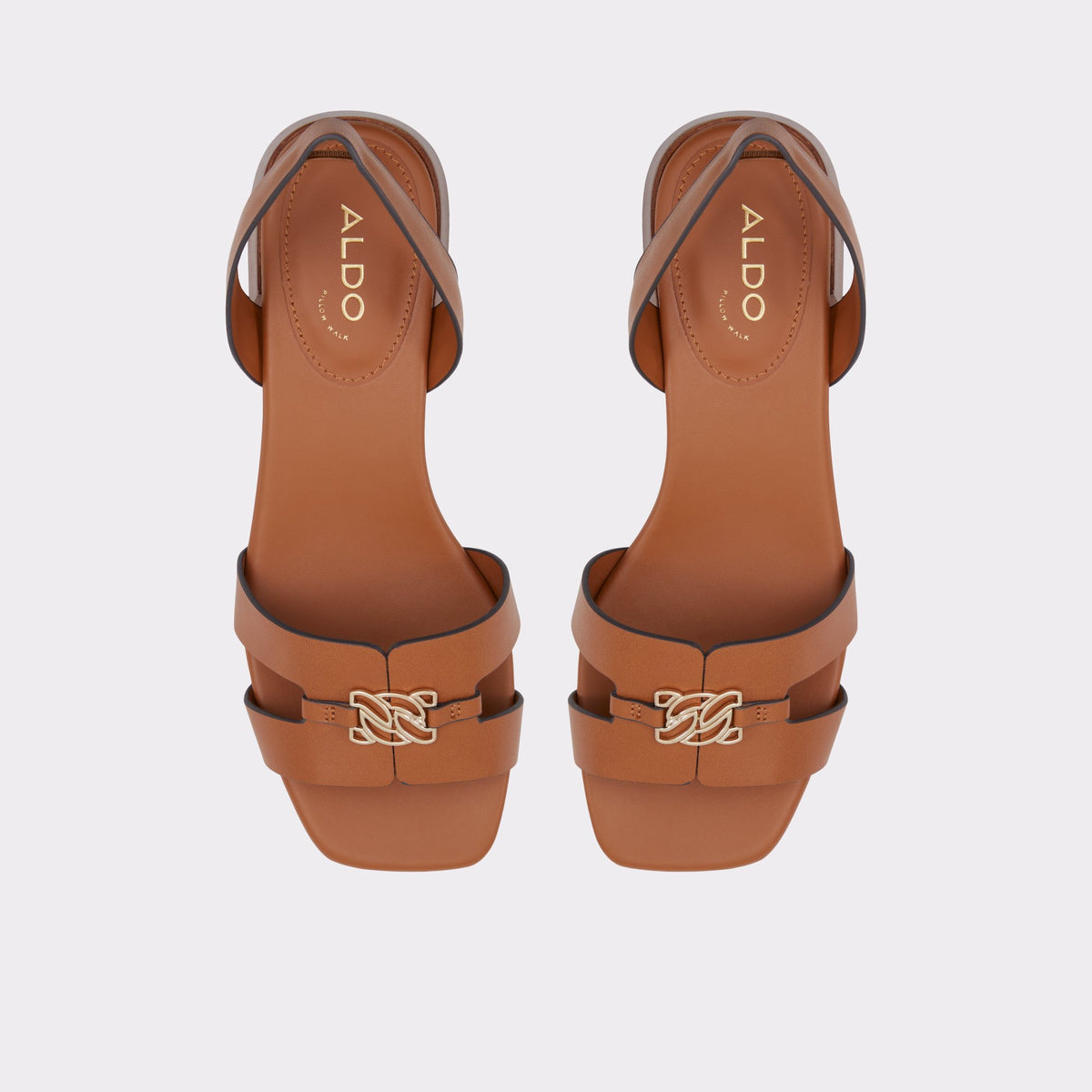 Top-down view of the Medium Brown Jinane Sling back heeled sandal